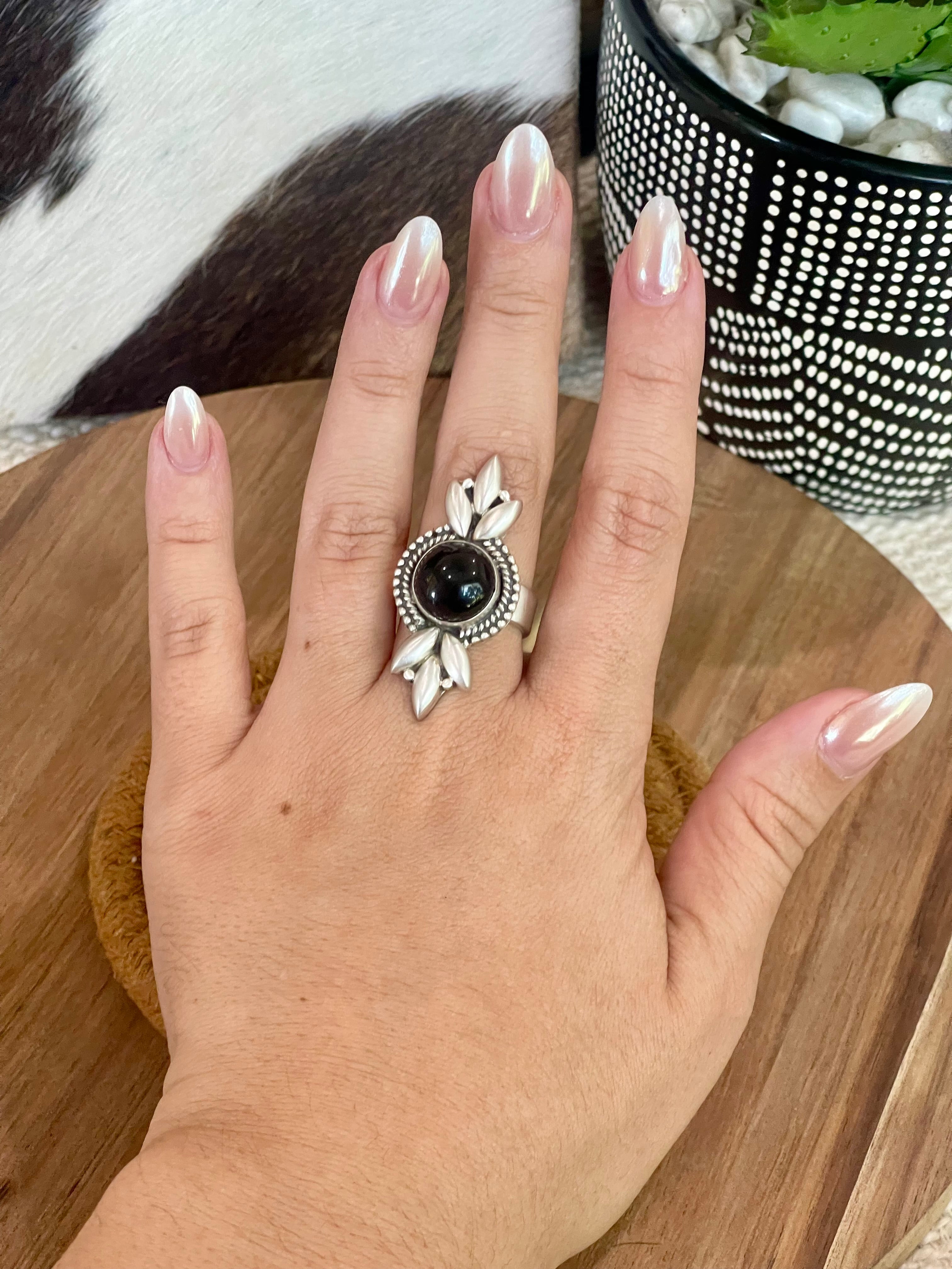 Beautiful Handmade Sterling Silver & Onyx Adjustable Ring