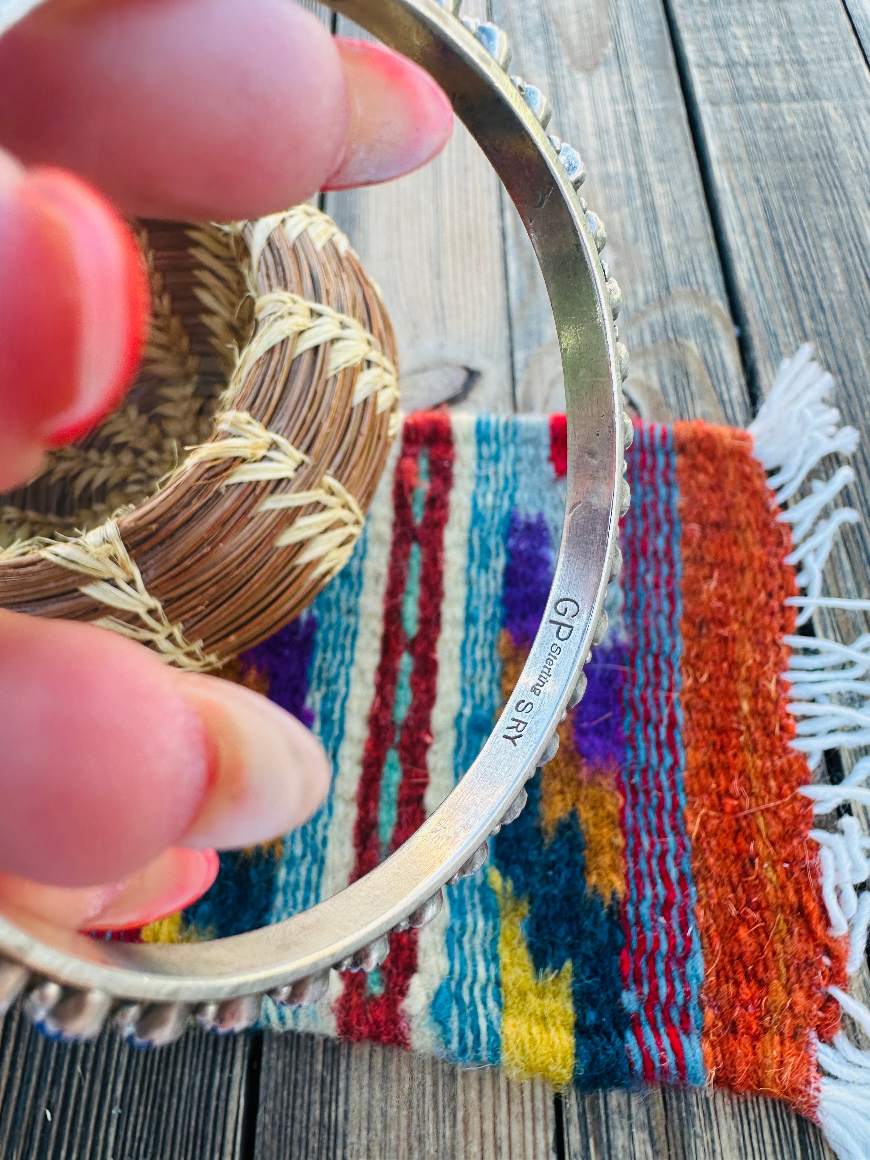 Handcrafted Old Pawn Lapis & Sterling Silver Bangle Bracelet