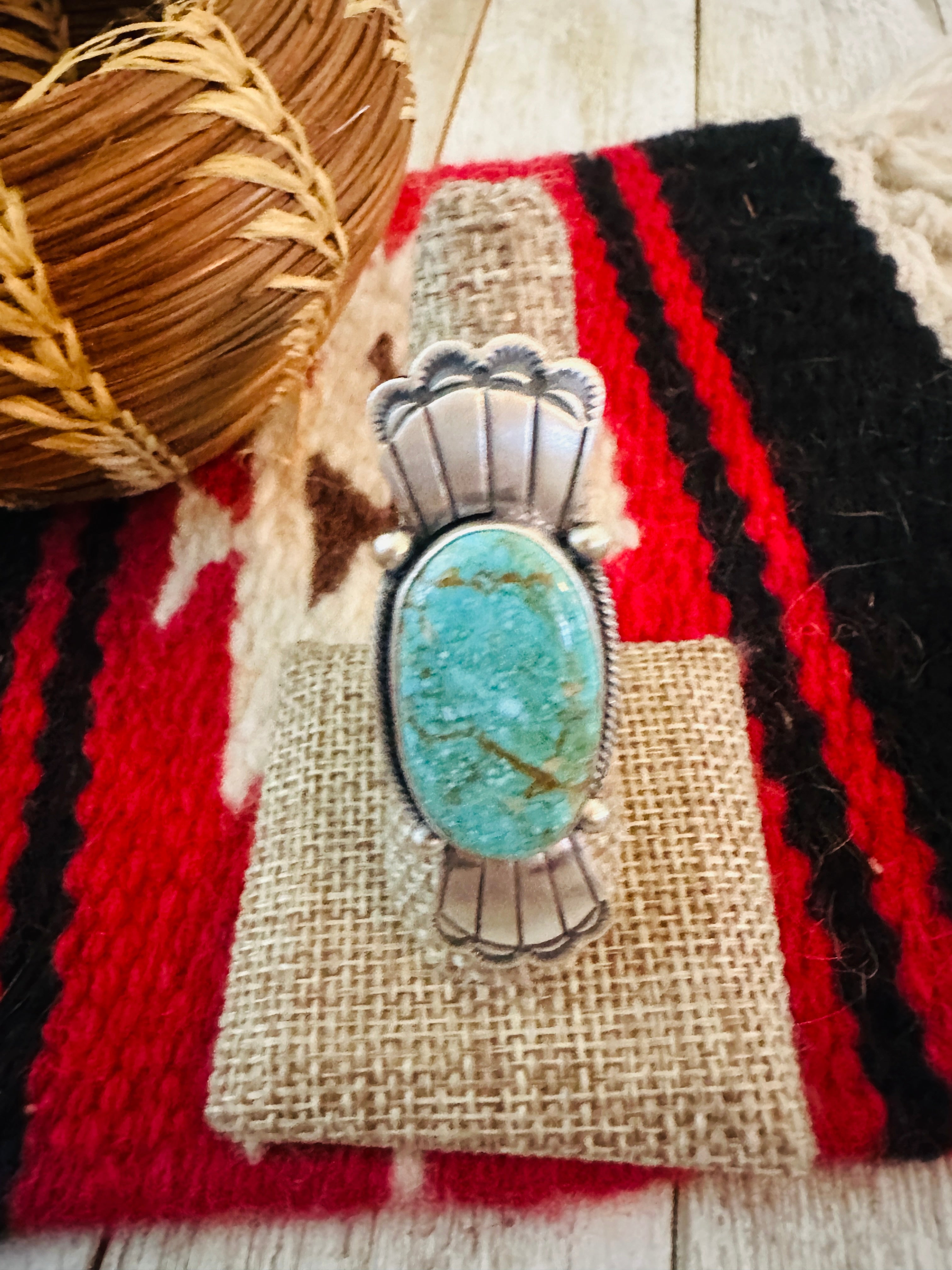 Handcrafted Turquoise & Sterling Silver Ring Size 9 by Daniel Benally