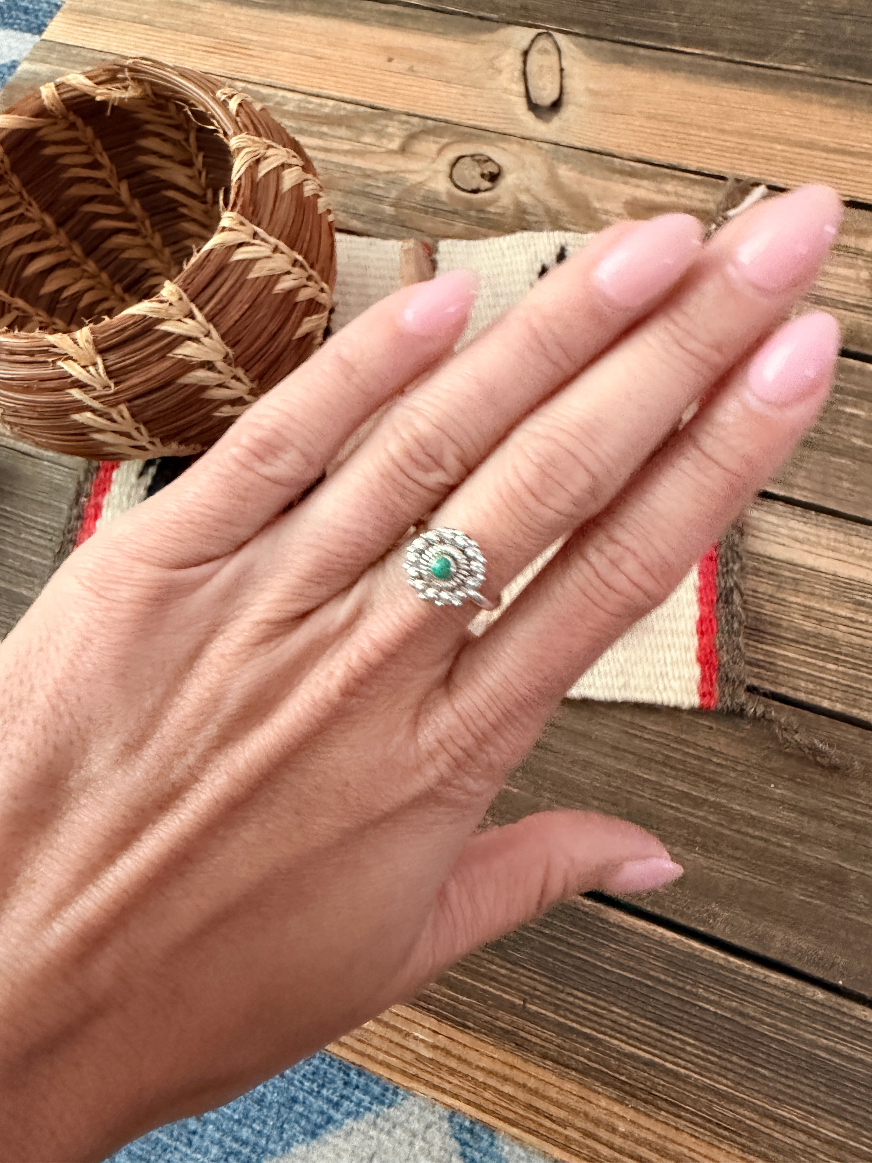 Handmade Sterling Silver & Malachite Adjustable Flower Ring