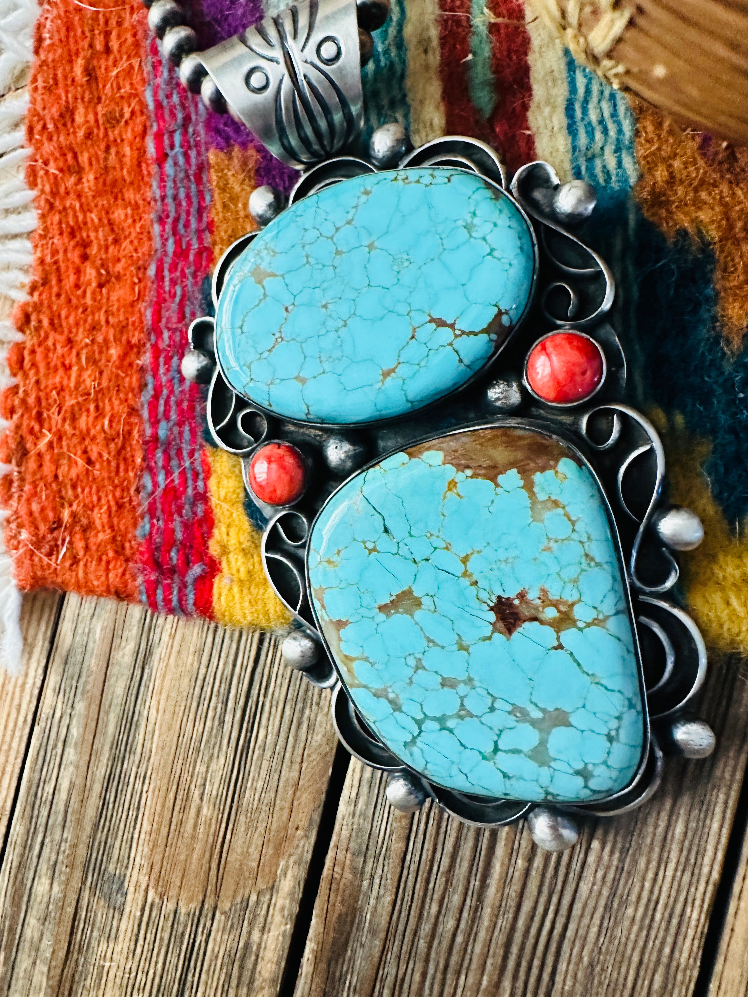 Handcrafted Turquoise, Spiny & Sterling Silver Pendant by Chimney Butte