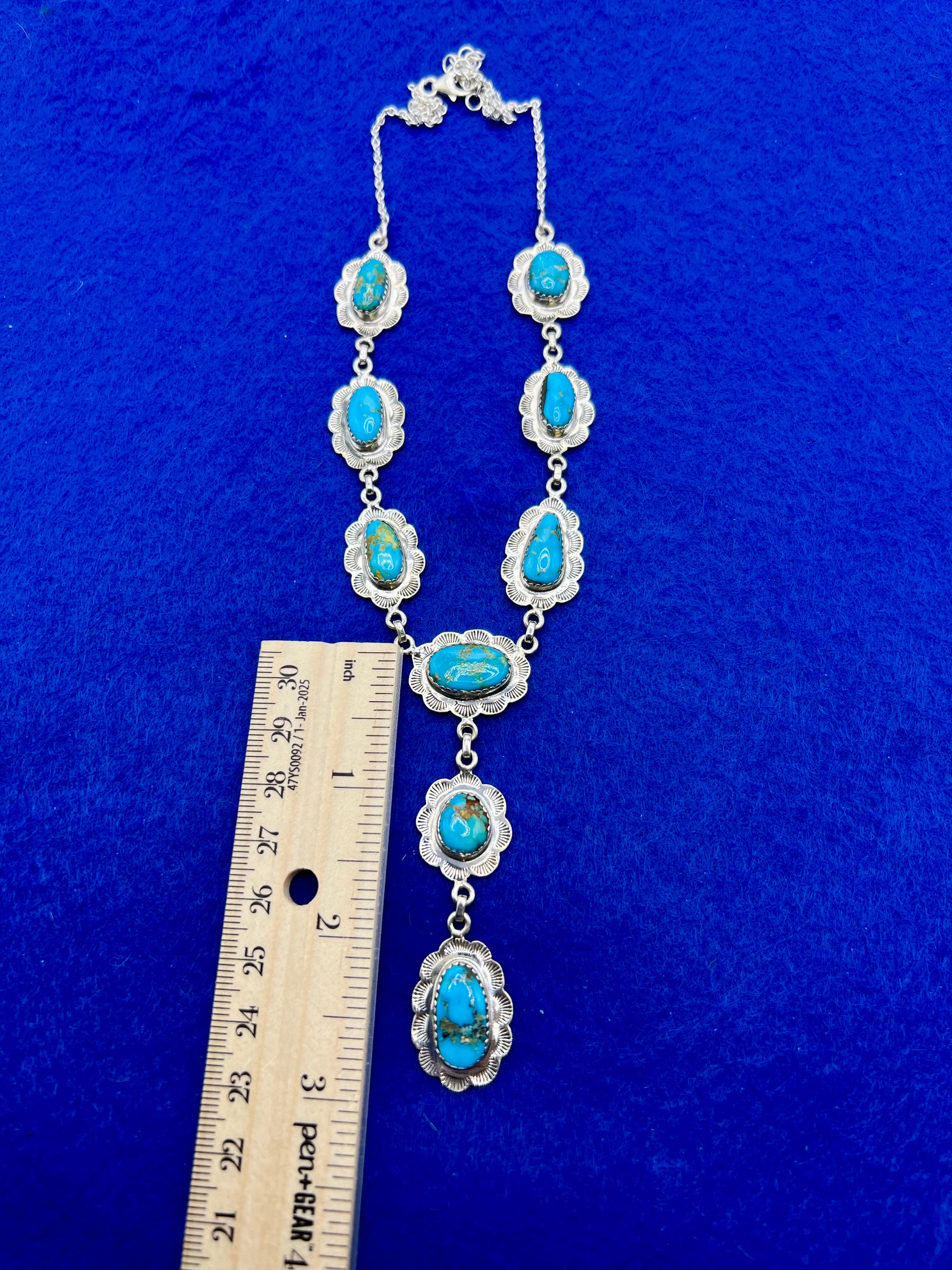 Handmade South Hill Sonoran Turquoise Cluster Sterling Silver Necklace