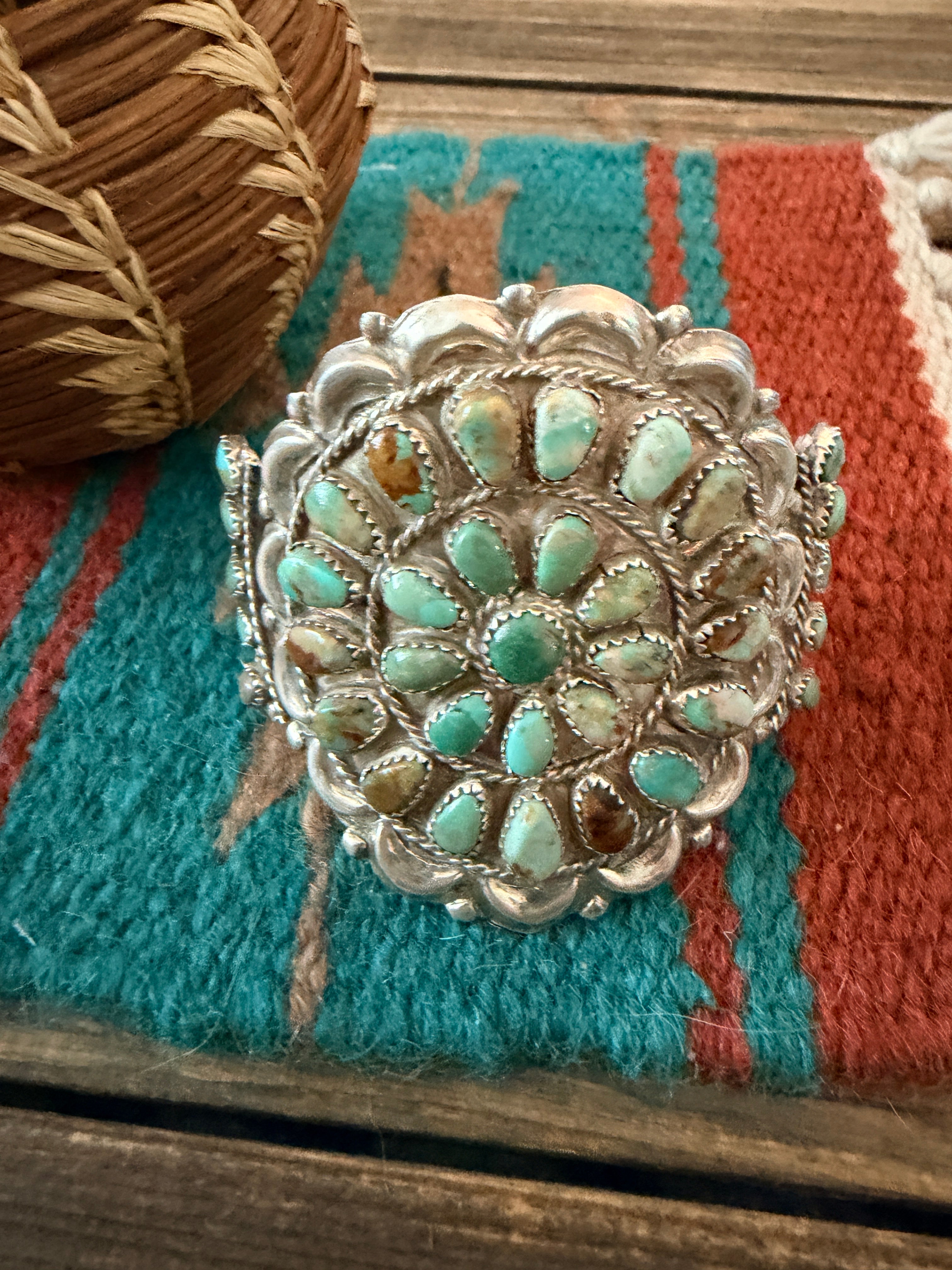 Handcrafted Turquoise & Sterling Silver Cluster Cuff Bracelet By Danny L. Wauneka