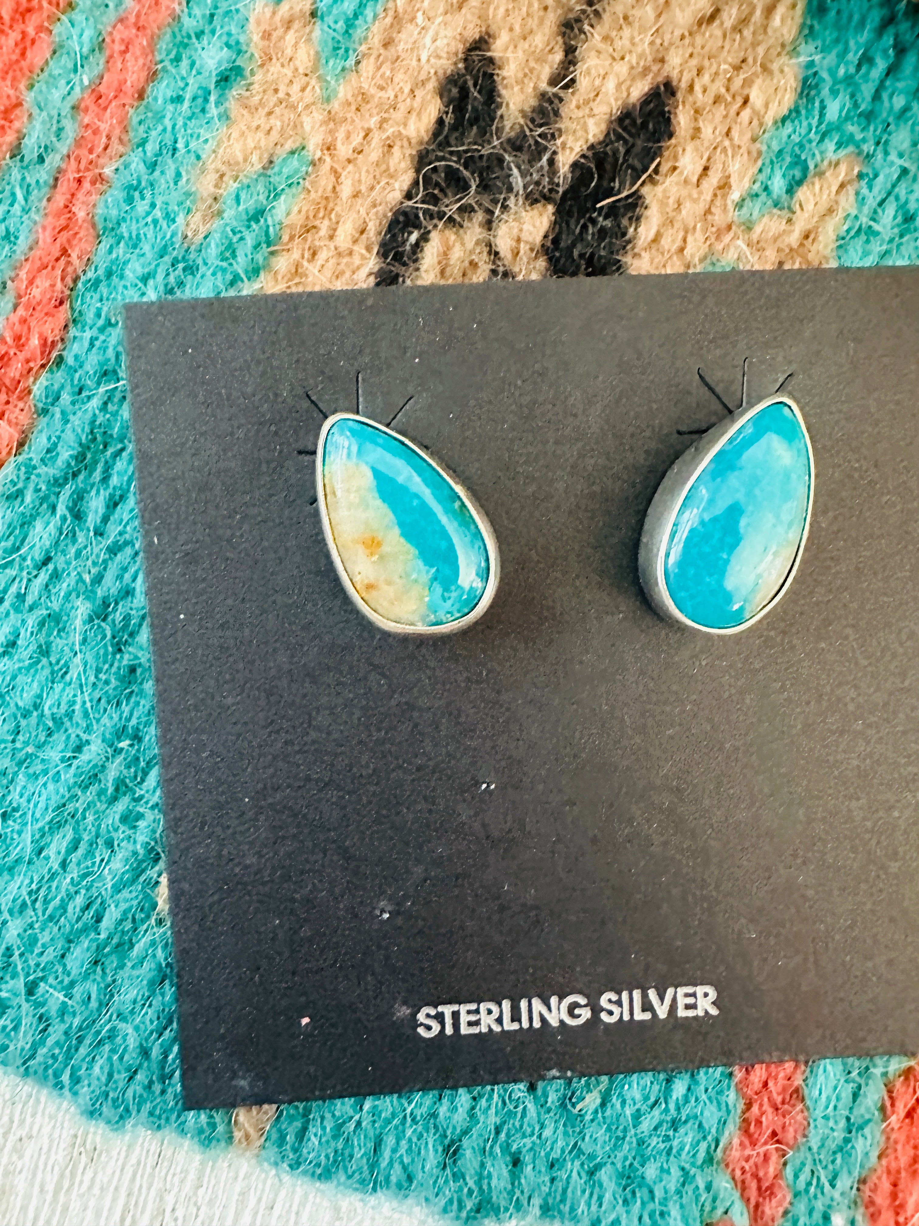 Handcrafted Turquoise & Sterling Silver Teardrop Stud Post Earrings