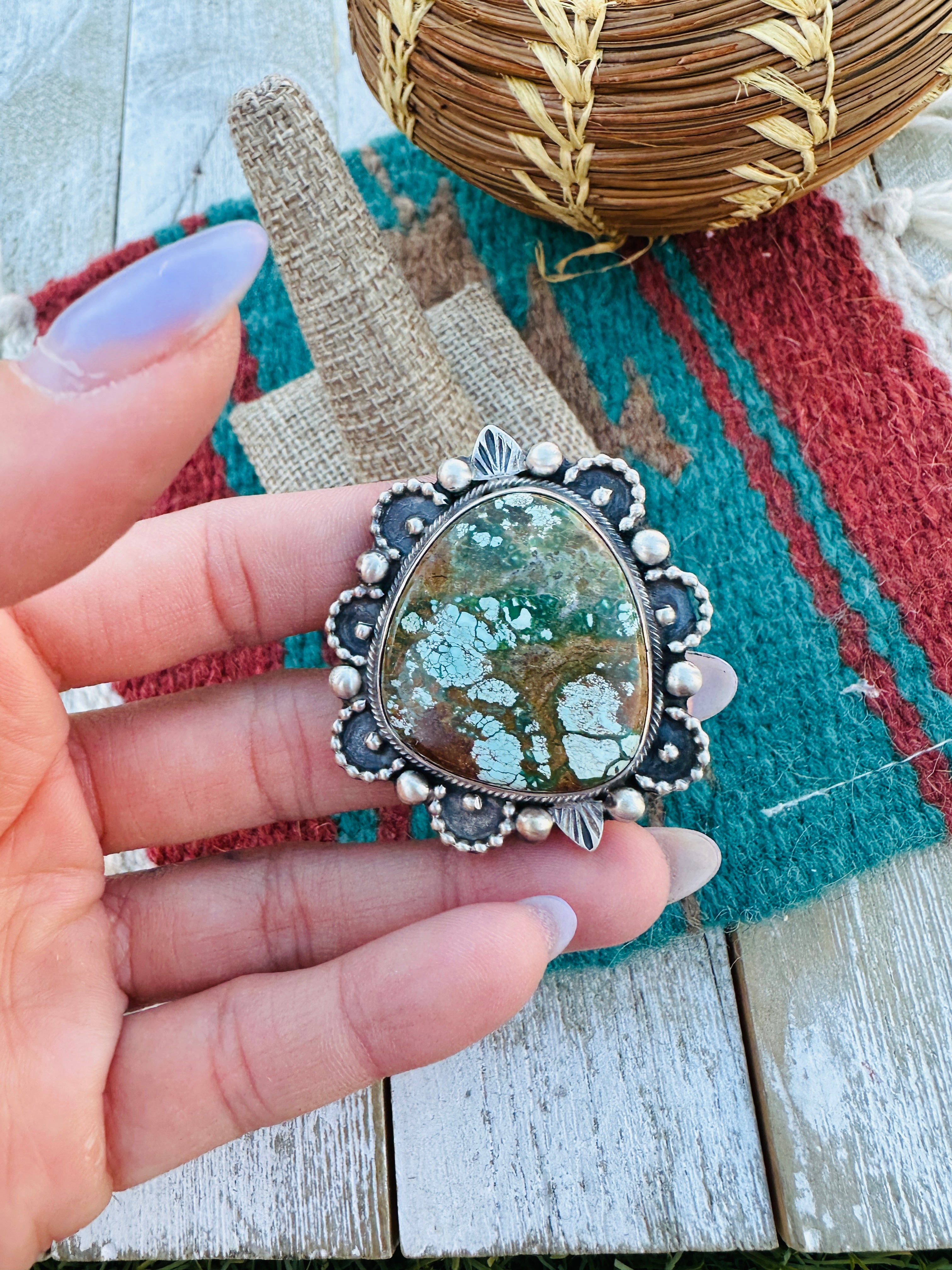 Hand Crafted Turquoise & Sterling Silver Adjustable Ring