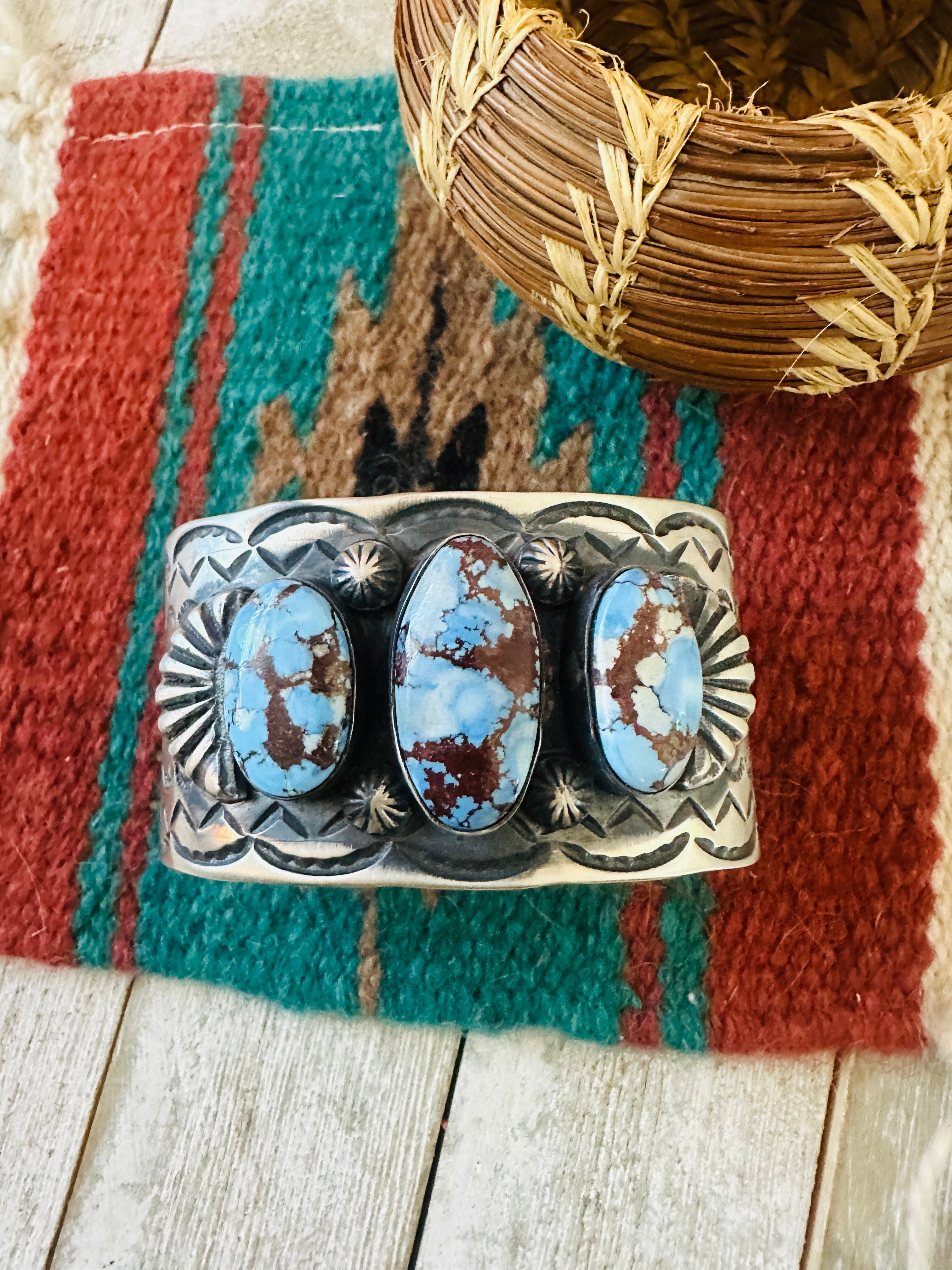 Handcrafted Sterling Silver & Golden Hills Turquoise Cuff Bracelet by Chimney Butte /