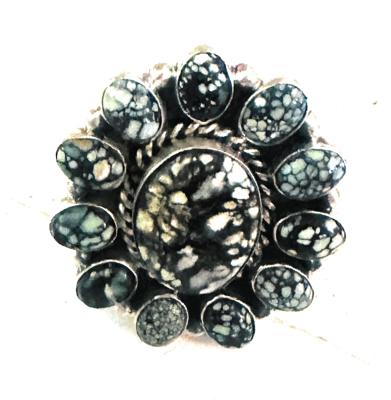 Handcrafted Sterling Silver & Tibetan Turquoise Cluster Adjustable Ring