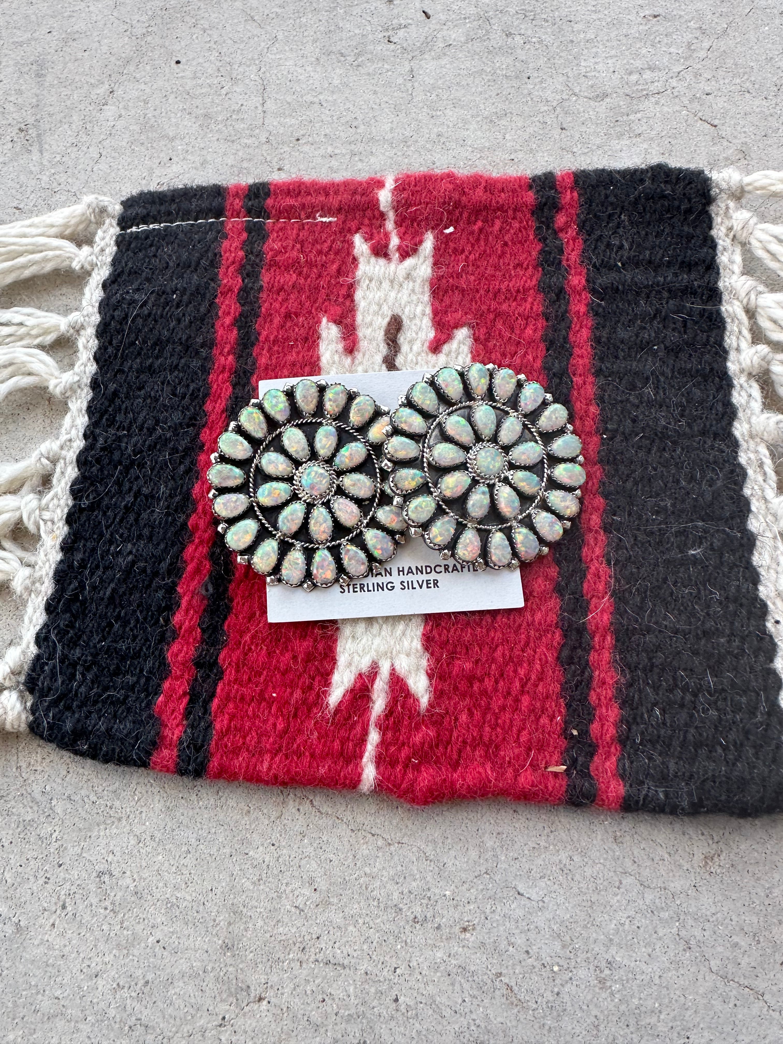 Handcrafted Fire Opal & Sterling Silver Cluster Circle Earrings Signed