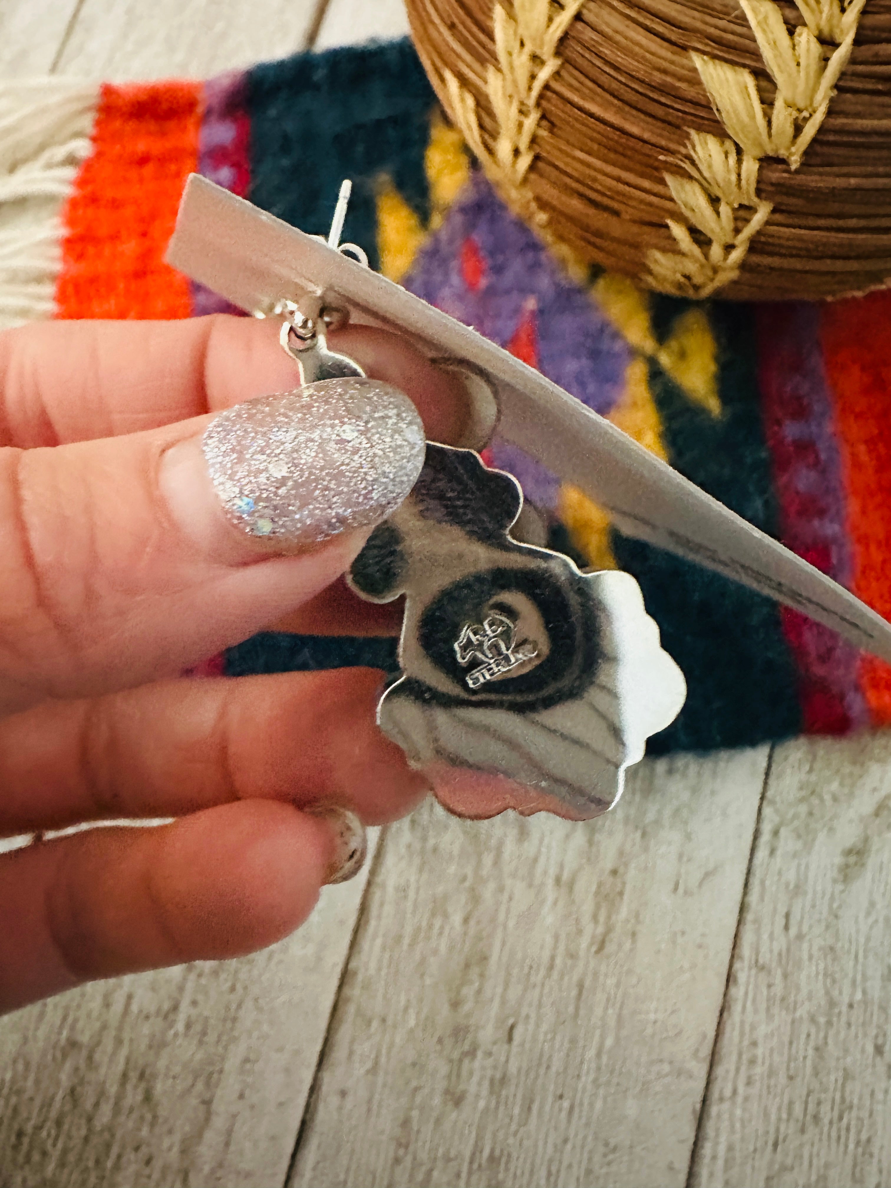 Handcrafted Sterling Silver & Turquoise Cluster Dangle Earrings