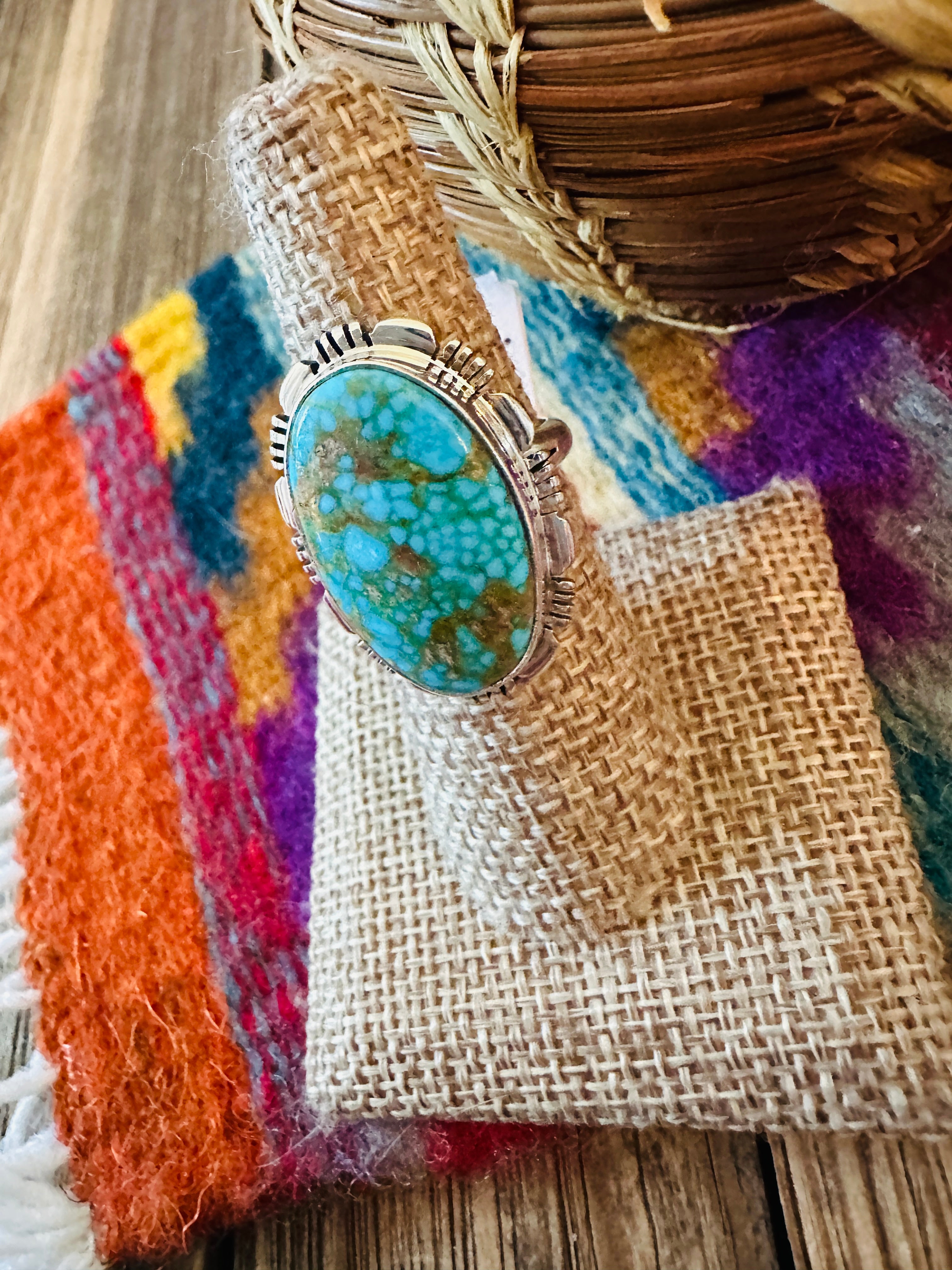 Handcrafted Sonoran Mountain Turquoise & Sterling Silver Ring size 7