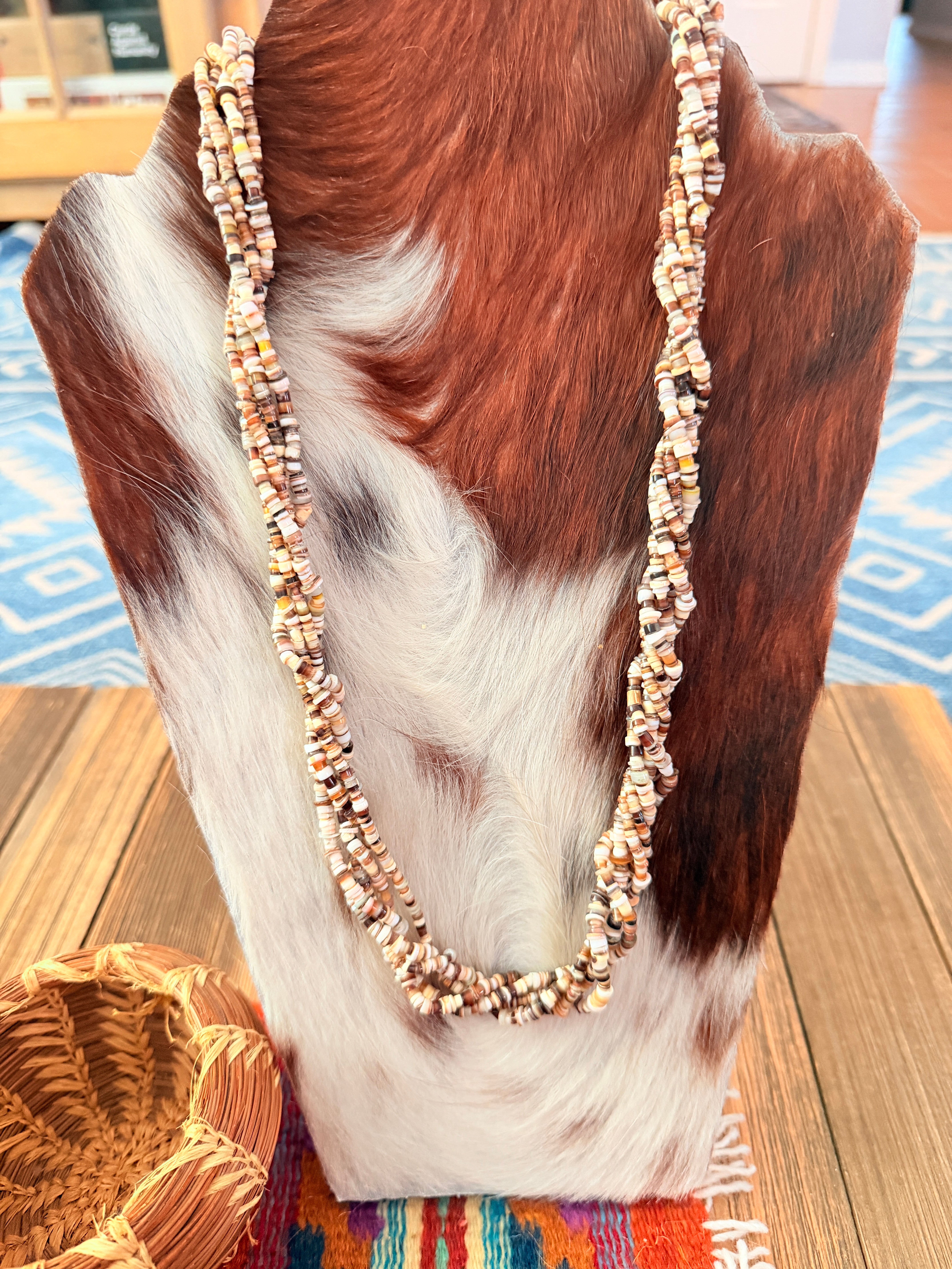 Old Pawn Handcrafted Heishi Shell 5 strand Beaded 26” Necklace