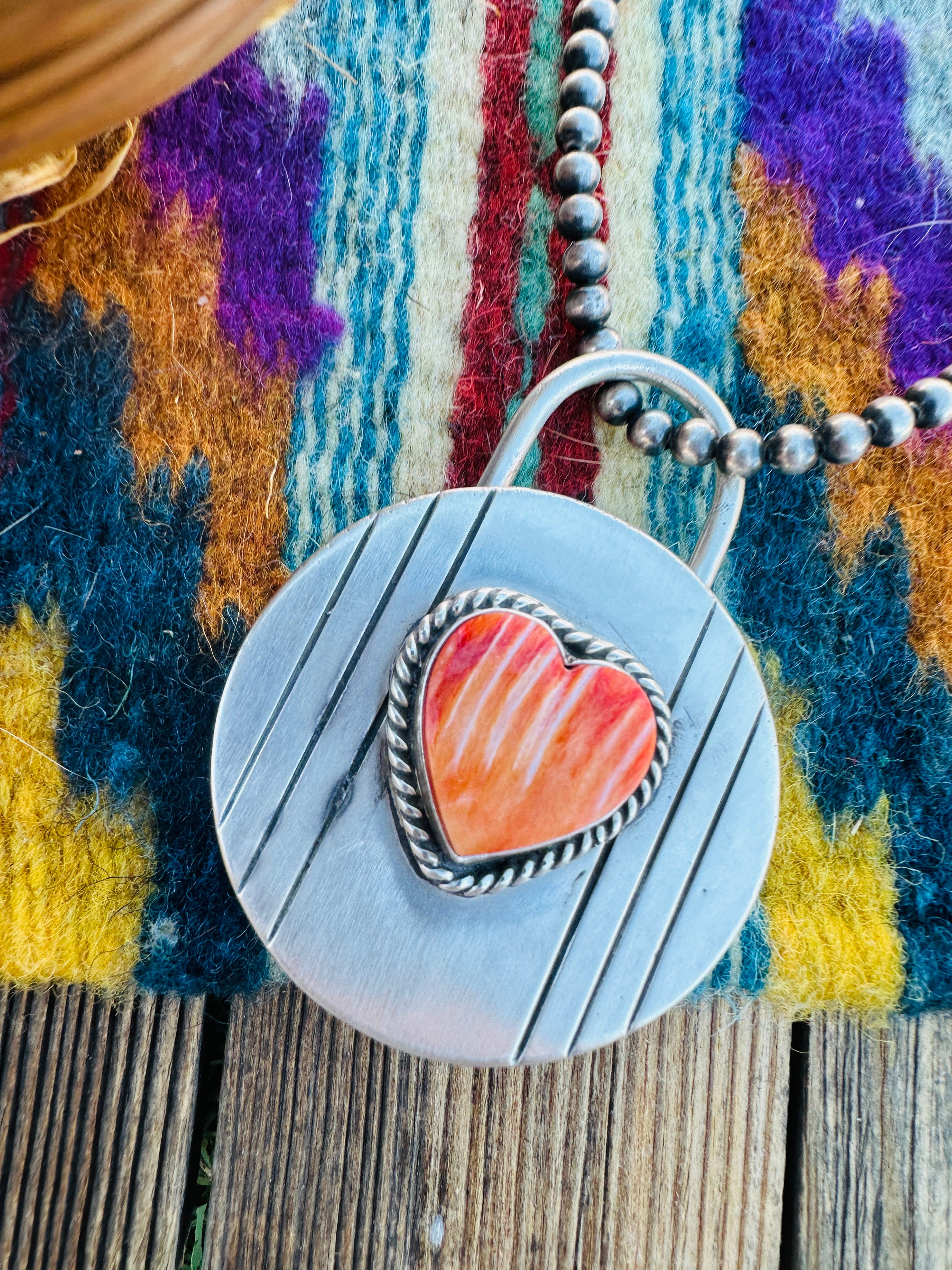 Handcrafted Spiny Oyster & Sterling Silver Heart Locket Style Pendant by Charles Johnson