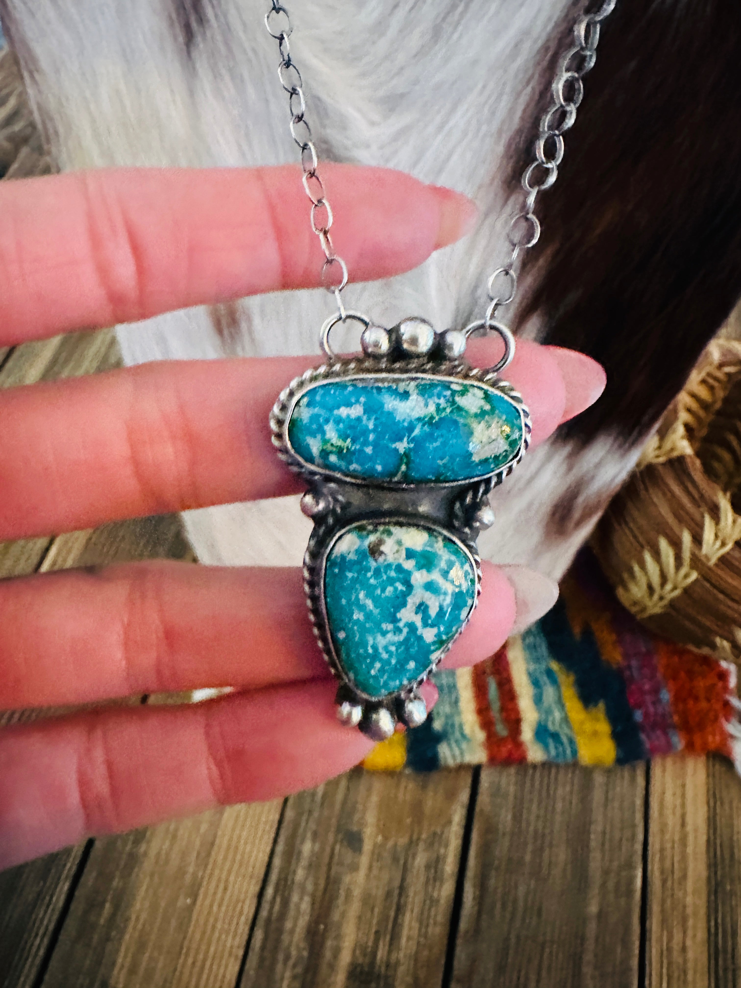Handcrafted Sonoran Mountain Turquoise & Sterling Silver Necklace by Vicky Hicks