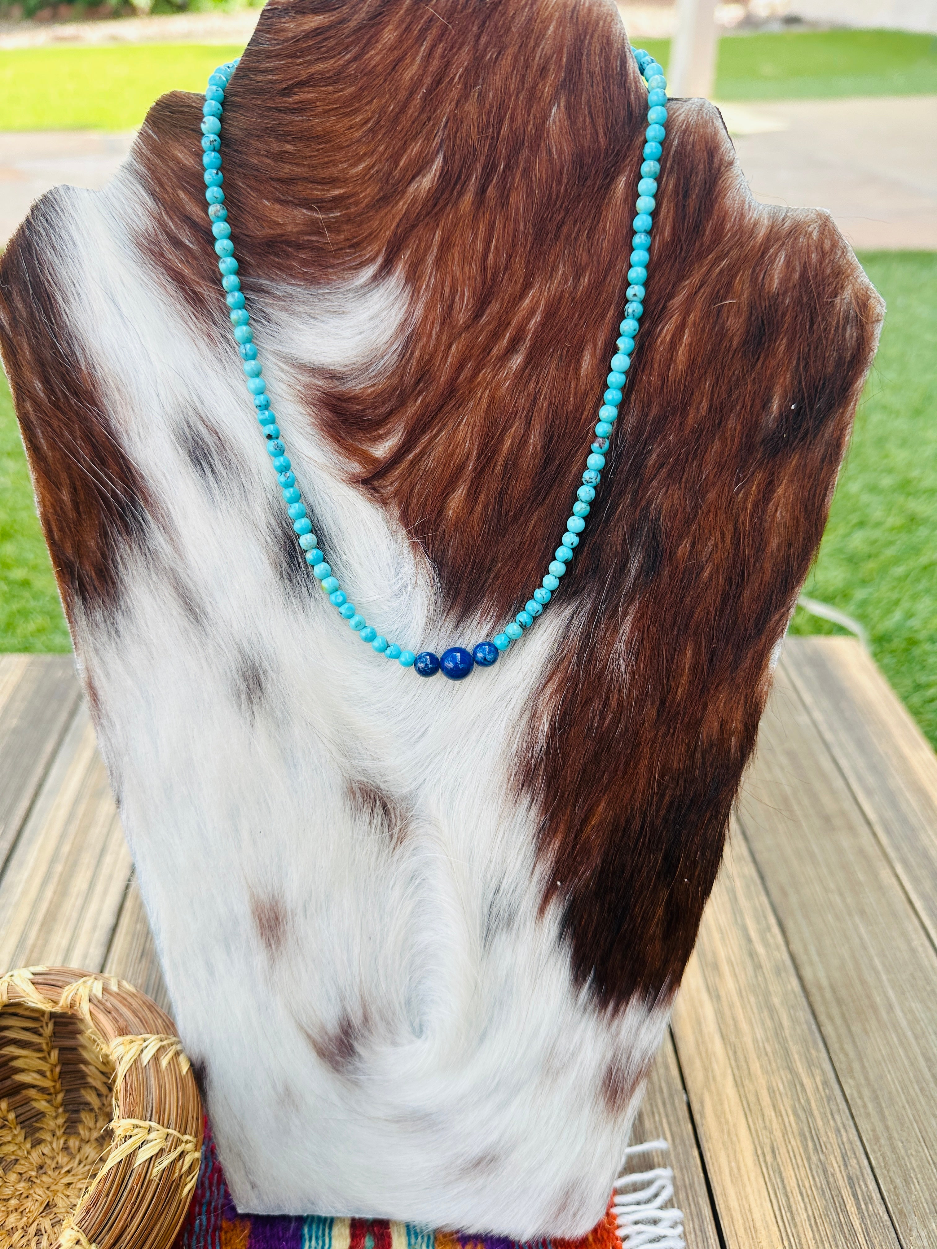 Handcrafted Turquoise & Lapis 16” Beaded Necklace