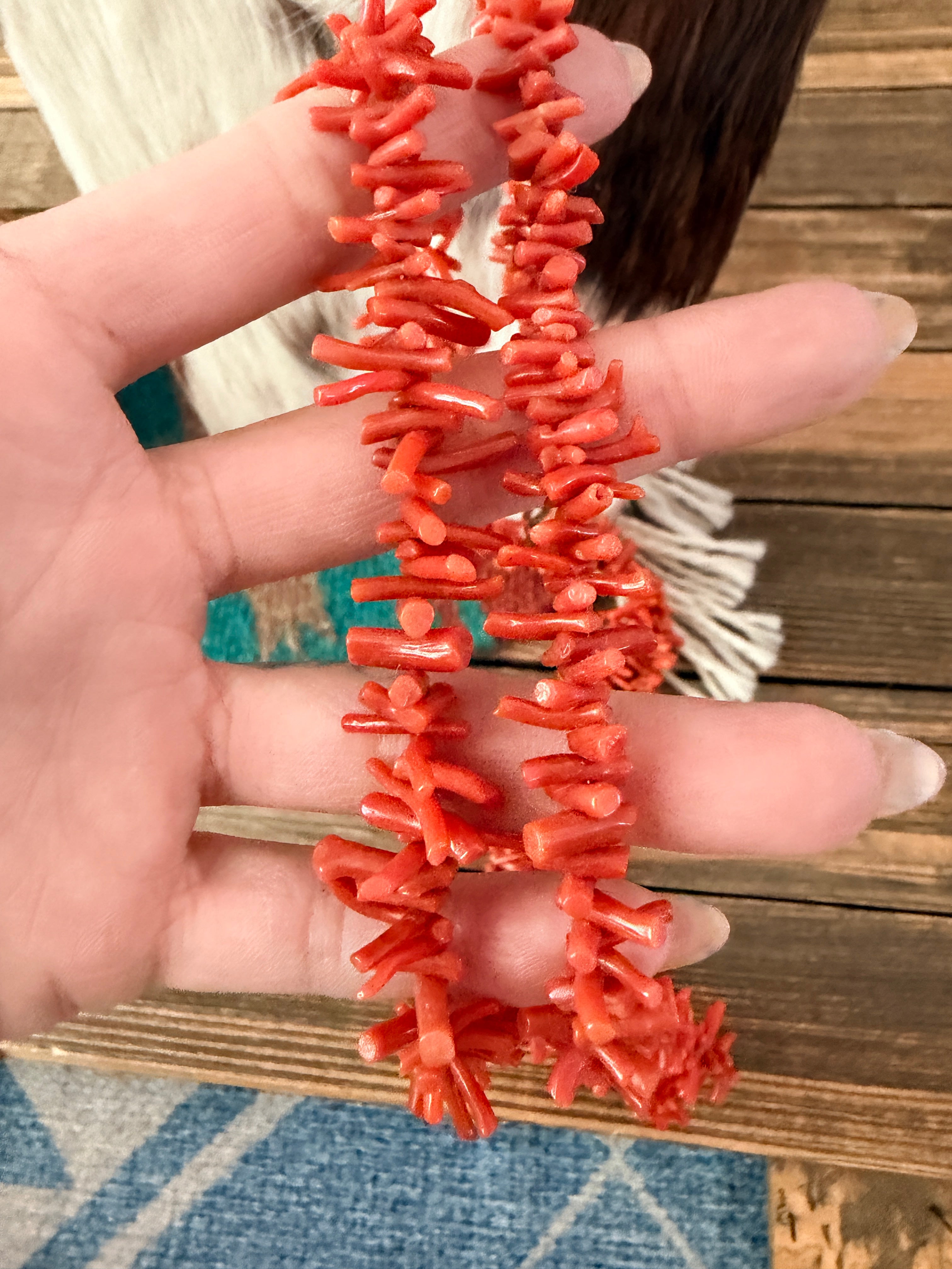 Old Pawn Handmade Red Branch Coral Beaded Necklace