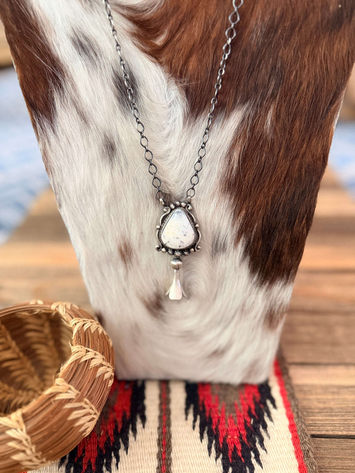 Handcrafted White Buffalo & Sterling Silver Blossom Necklace by Sheila Becenti