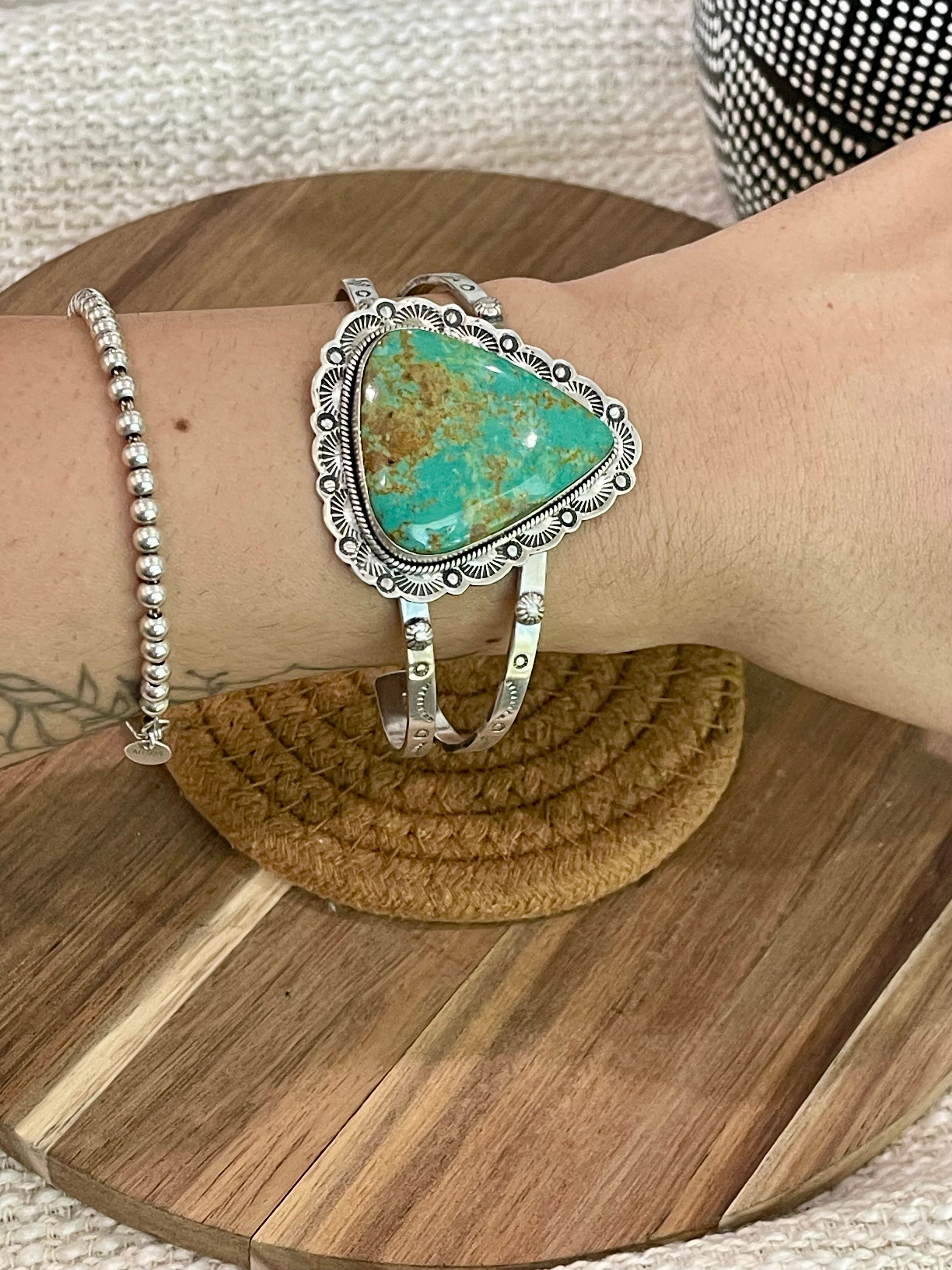 Gorgeous Handmade Sterling Silver & Royston Turquoise Cuff Bracelet