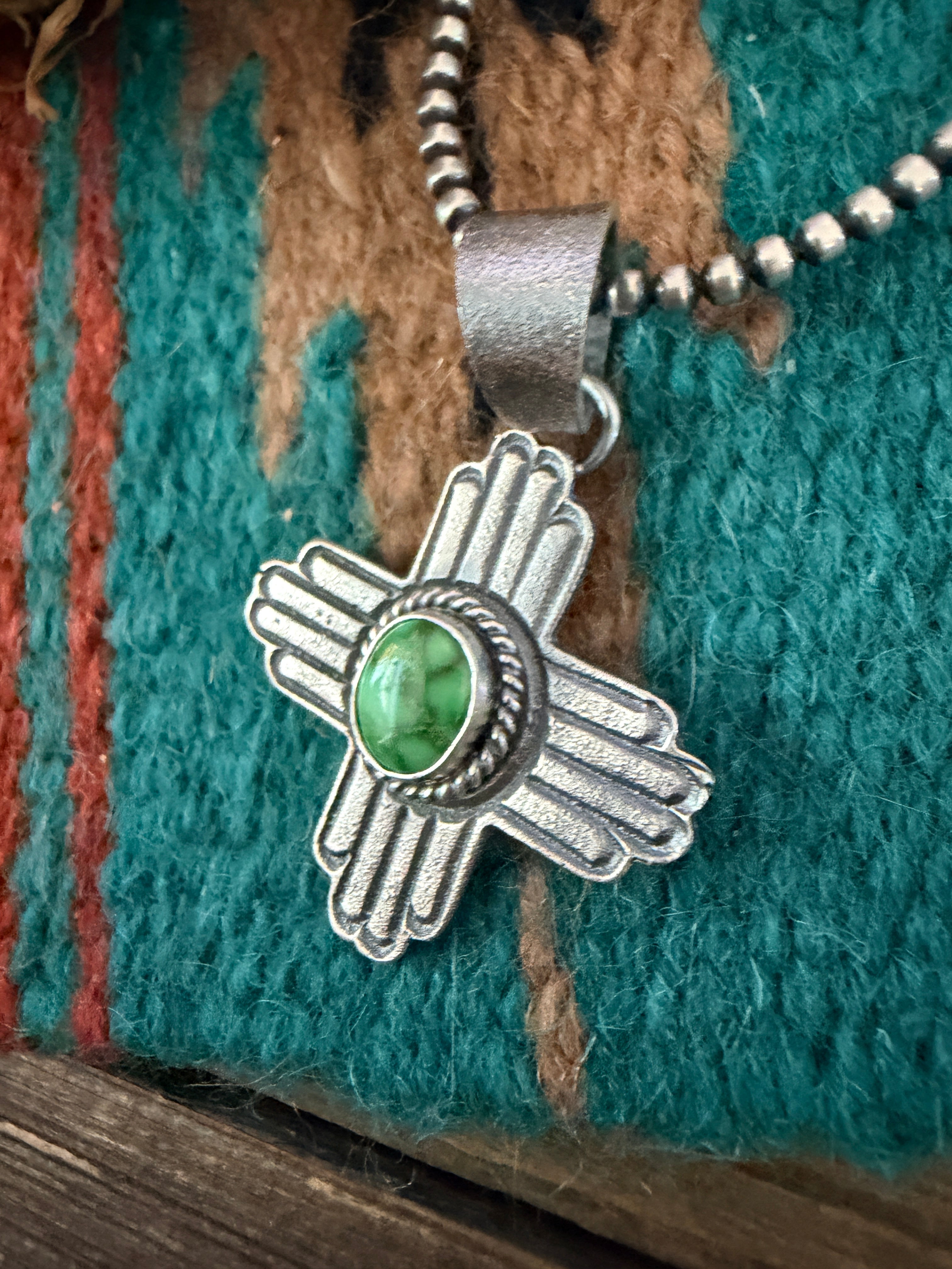 Handcrafted Sterling Silver & Sonoran Mountain Turquoise Zia Cross Pendant by Kevin Billah