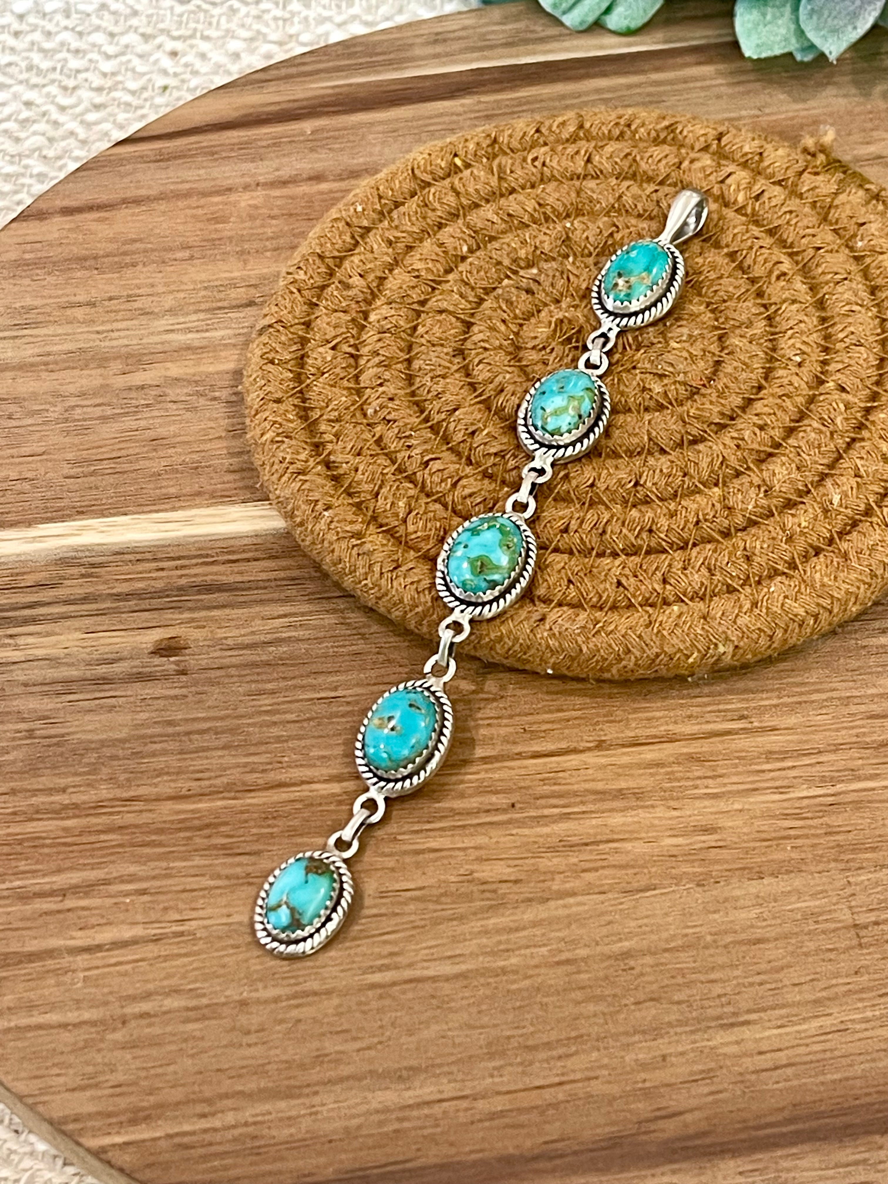 Handmade Sterling Silver & Sonoran Mountain 5 Stone Turquoise Pendant