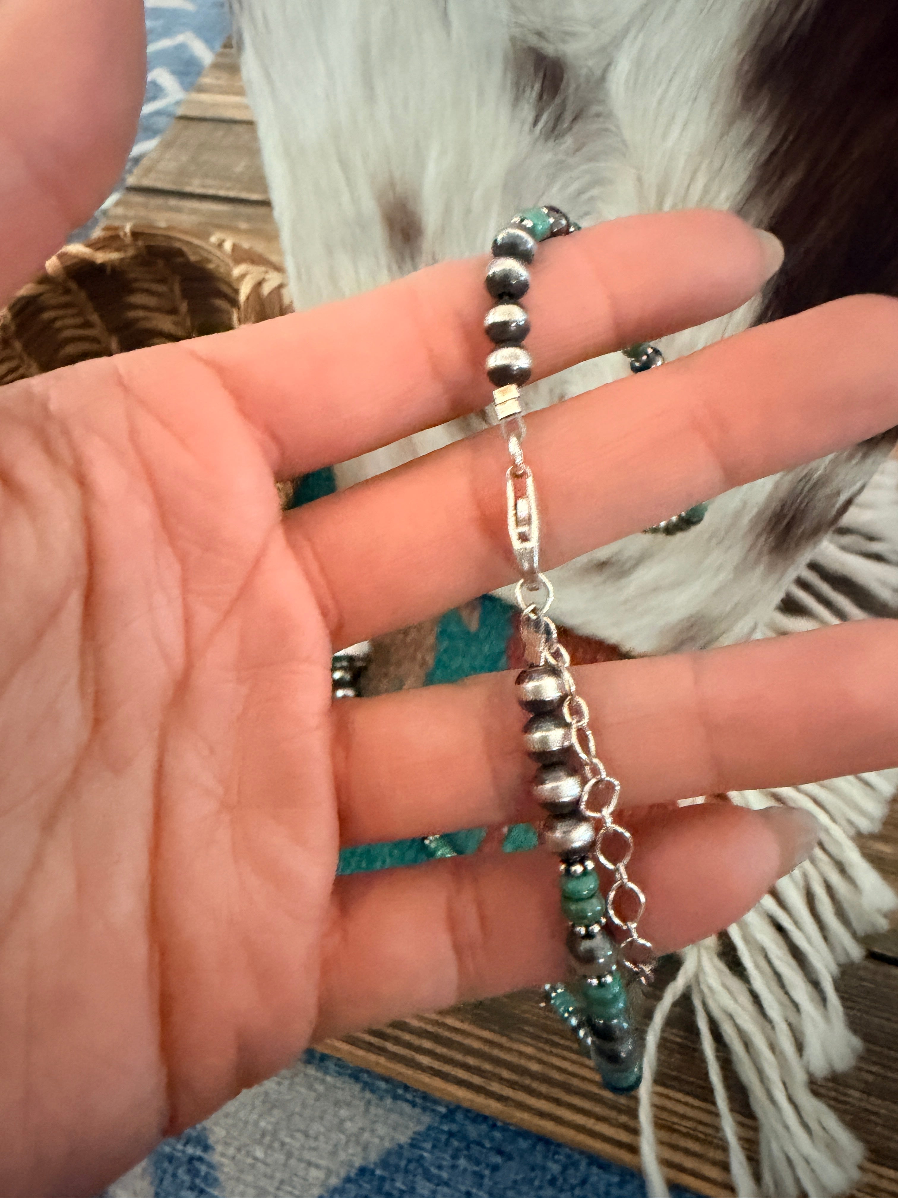 Handcrafted Turquoise & Sterling Silver Cluster Beaded Necklace by Darrin Livingston