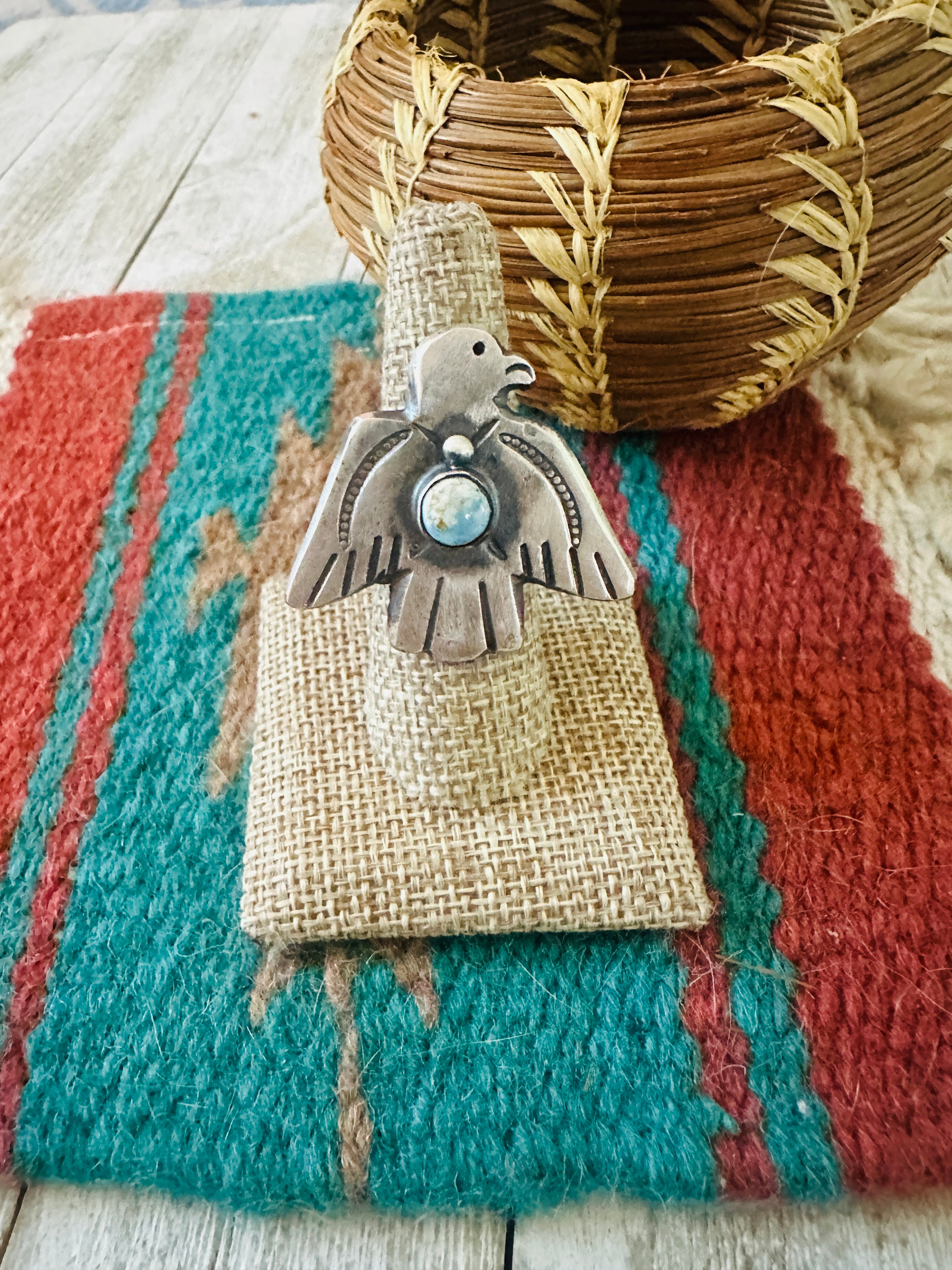 Handcrafted Turquoise & Sterling Silver Thunderbird Ring Chimney Butte Size 7