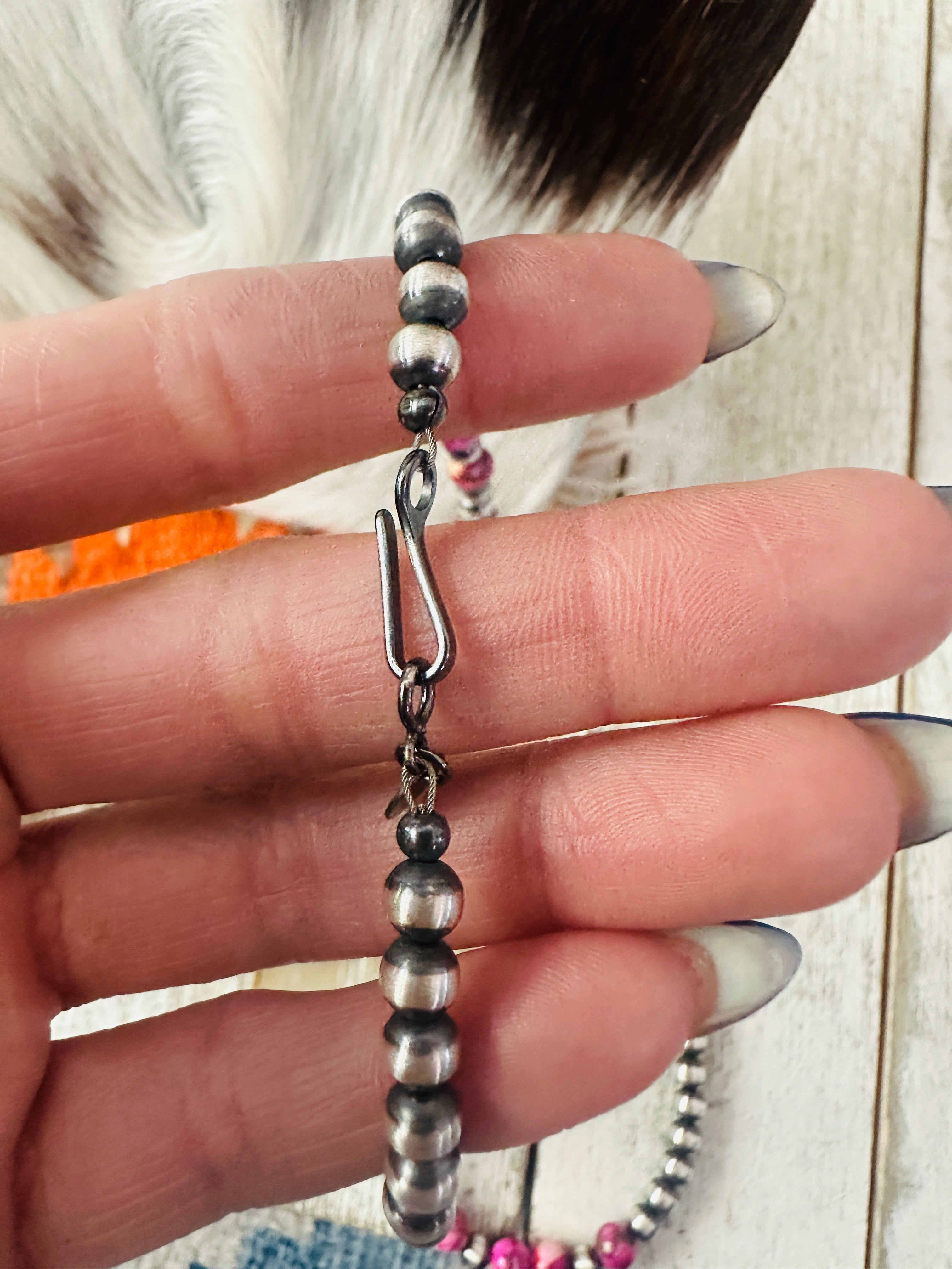 Handcrafted Sterling Silver & Pink Mojave Beaded Necklace