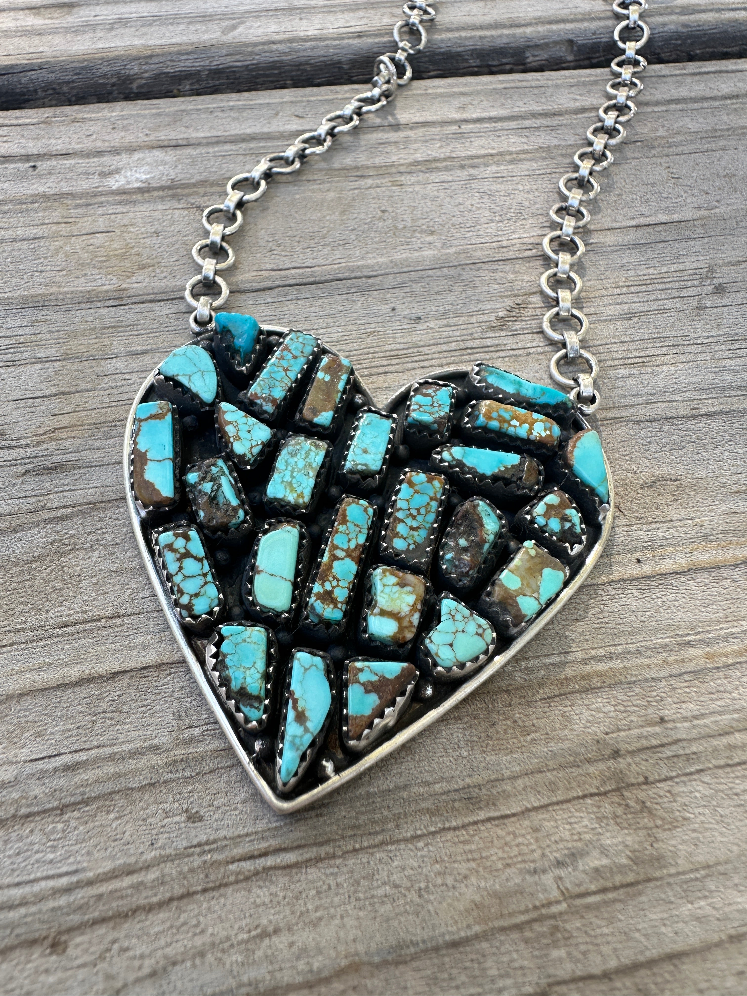 Handmade Number 8 Turquoise & Sterling Silver Heart Necklace
