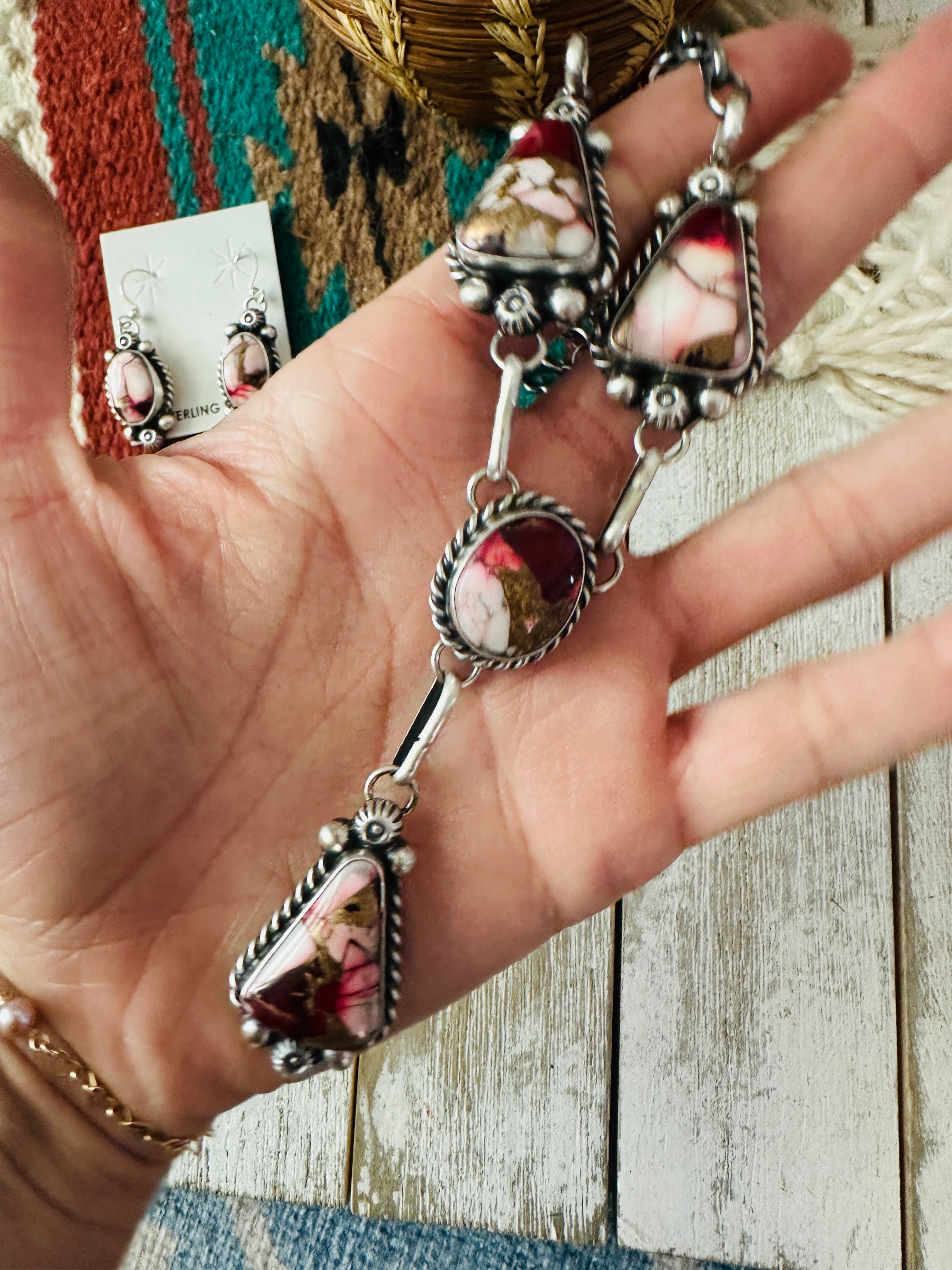 Handcrafted Rose Dahlia & Sterling Silver Necklace and Earring Set