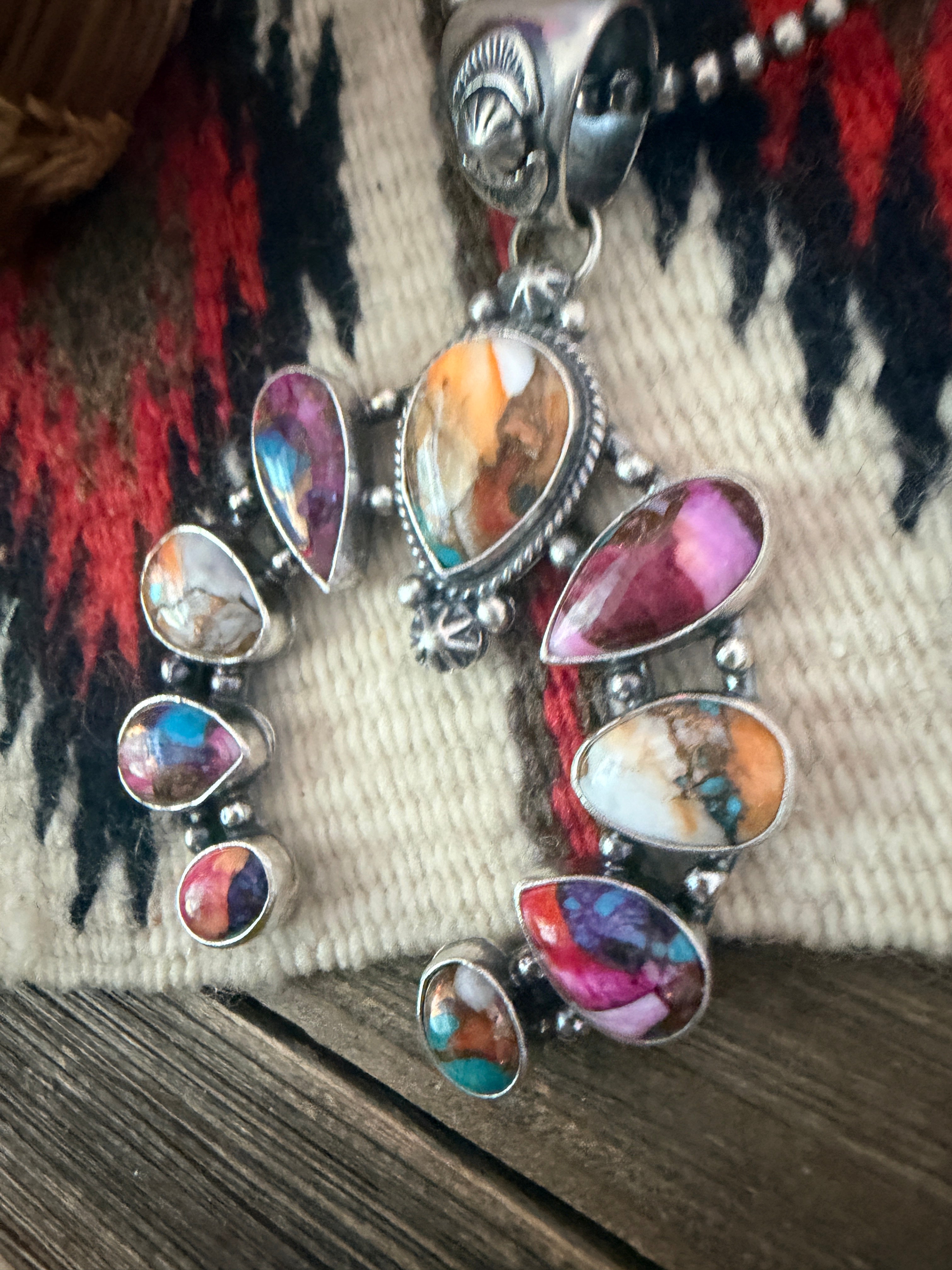 Handcrafted Sterling Silver & Multi Stone Naja Pendant by Joe Begay