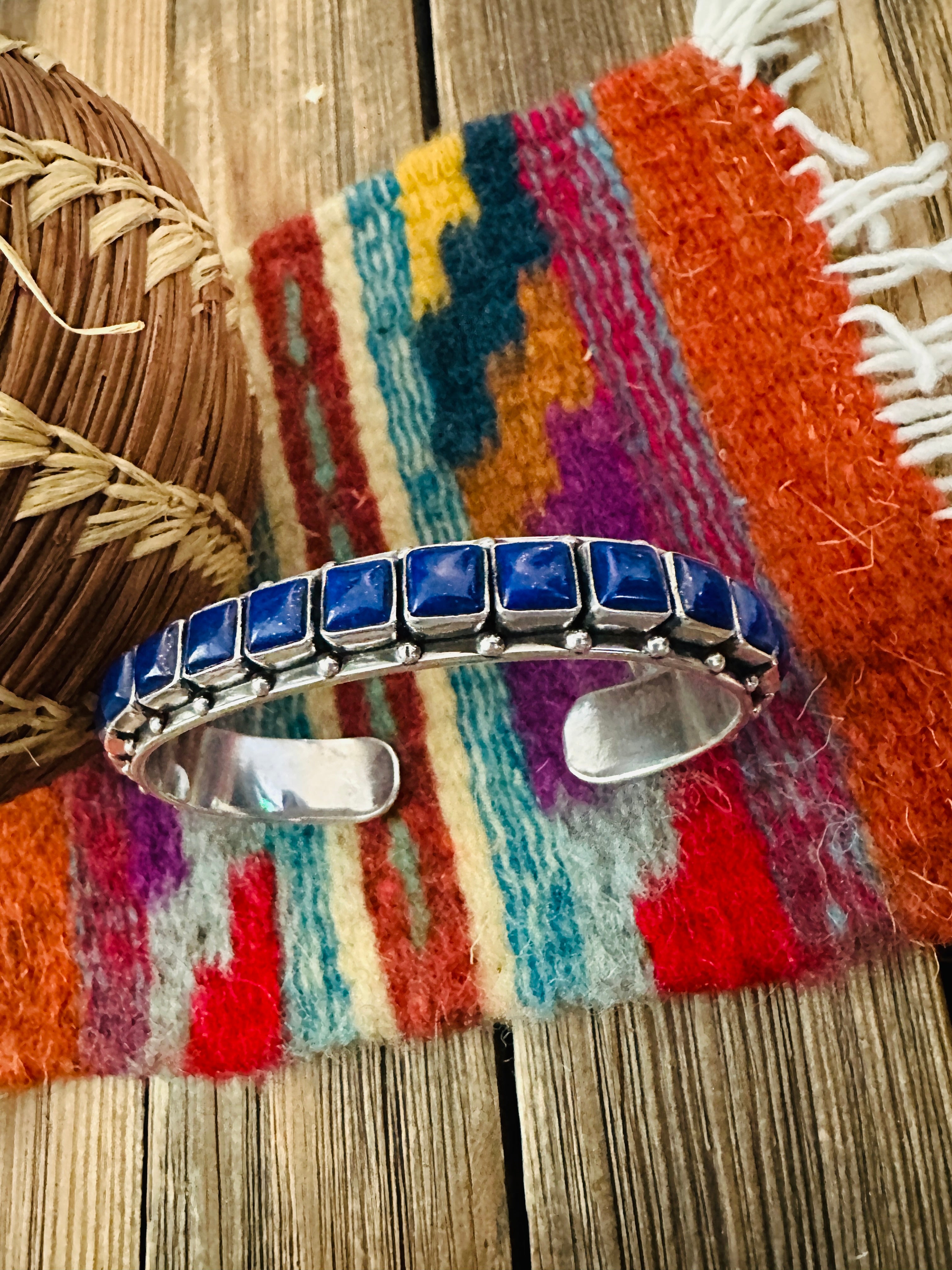 Handcrafted Sterling Silver and Lapis Cuff Bracelet by Federico Jimenez