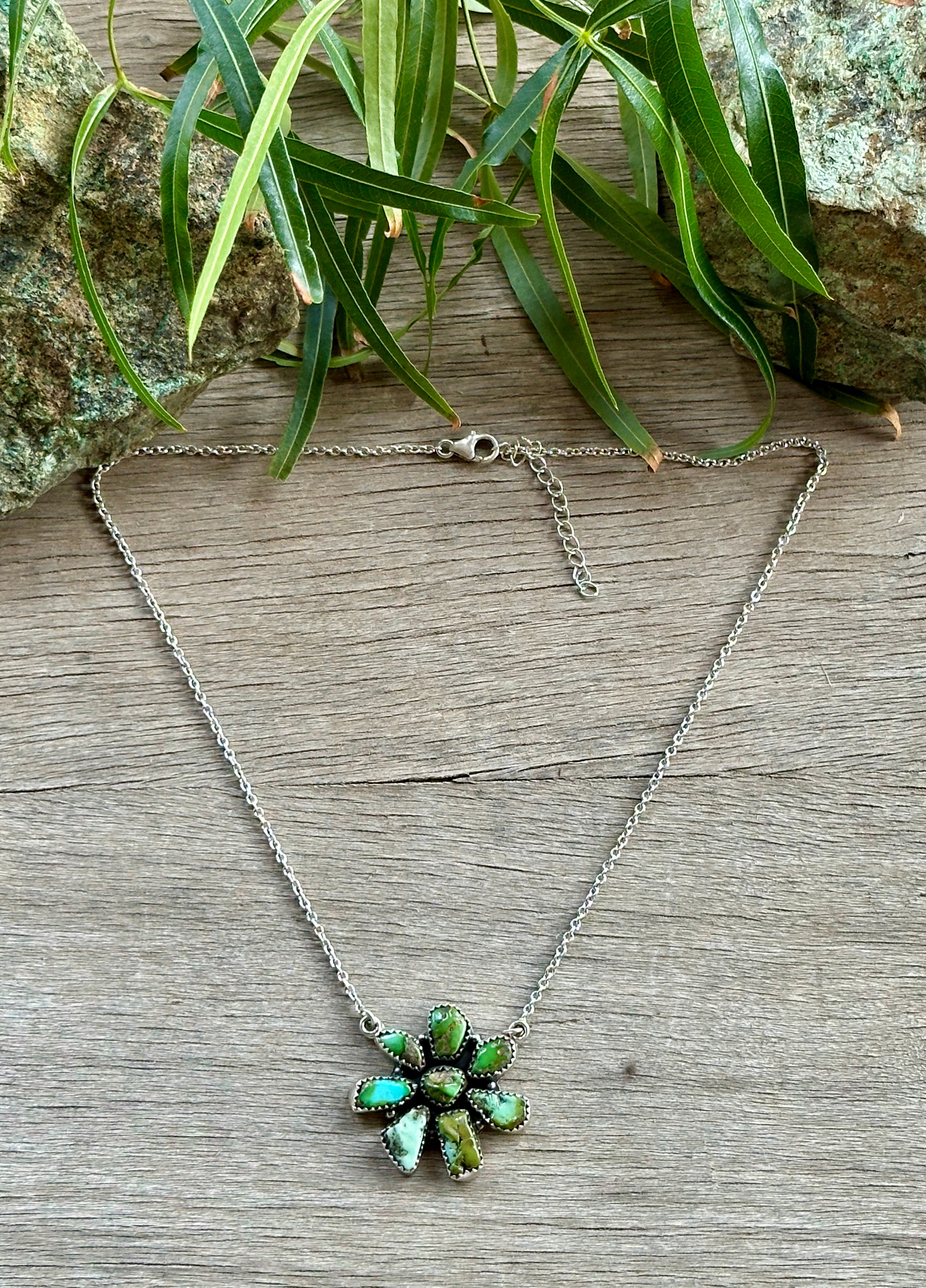 Handmade Sonoran Mountain Turquoise Cluster & Sterling Silver Necklace