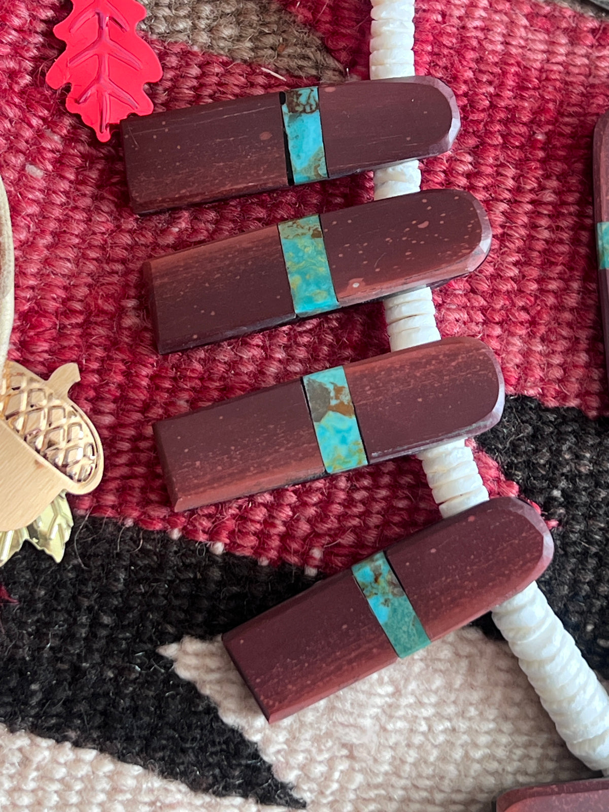 Warren Nieto Inlay Kingman Turquoise and Pipestone Thunderbird Tab Necklace & Earrings Set