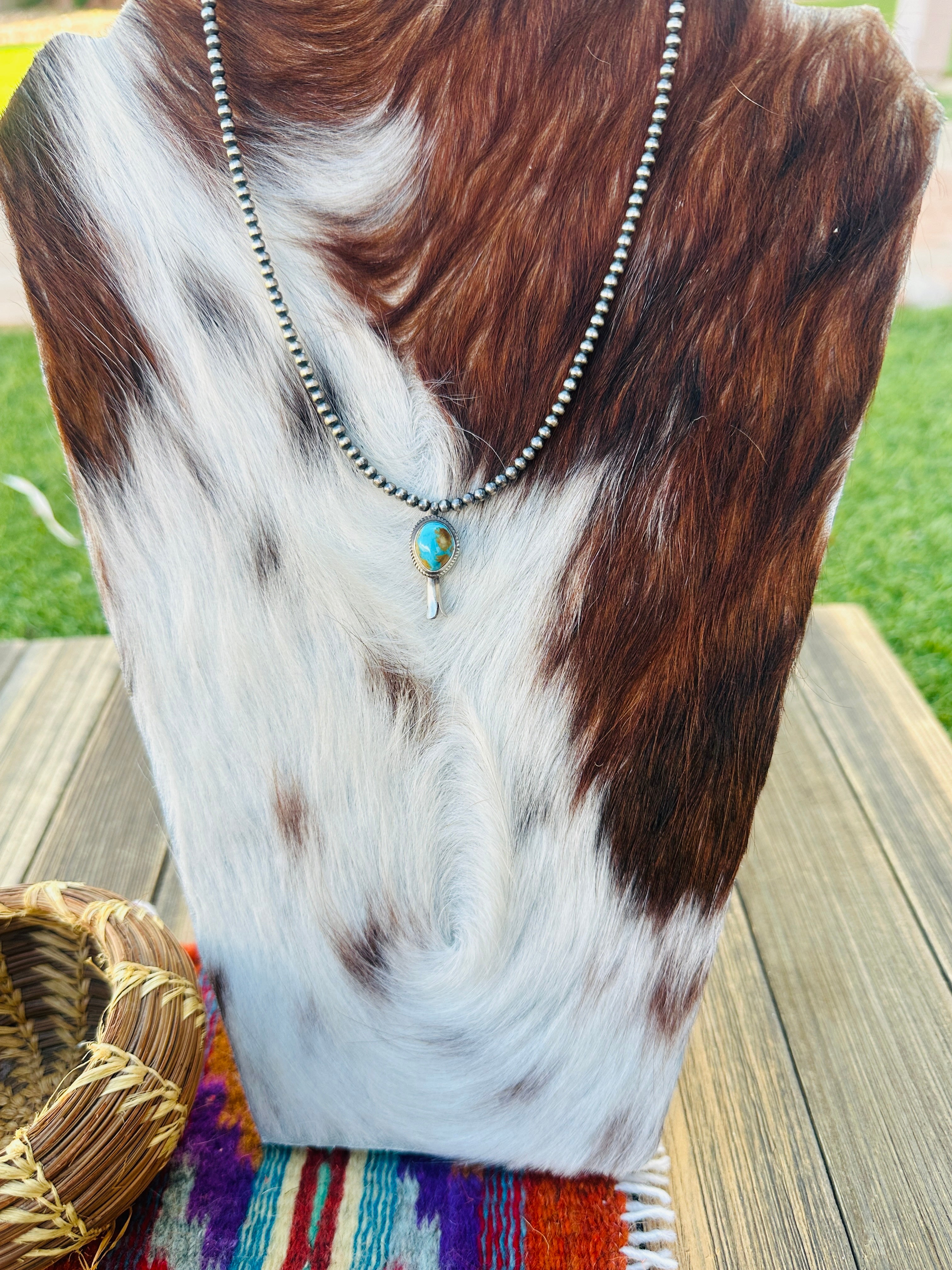 Handcrafted Turquoise & Sterling Silver Beaded Blossom Necklace