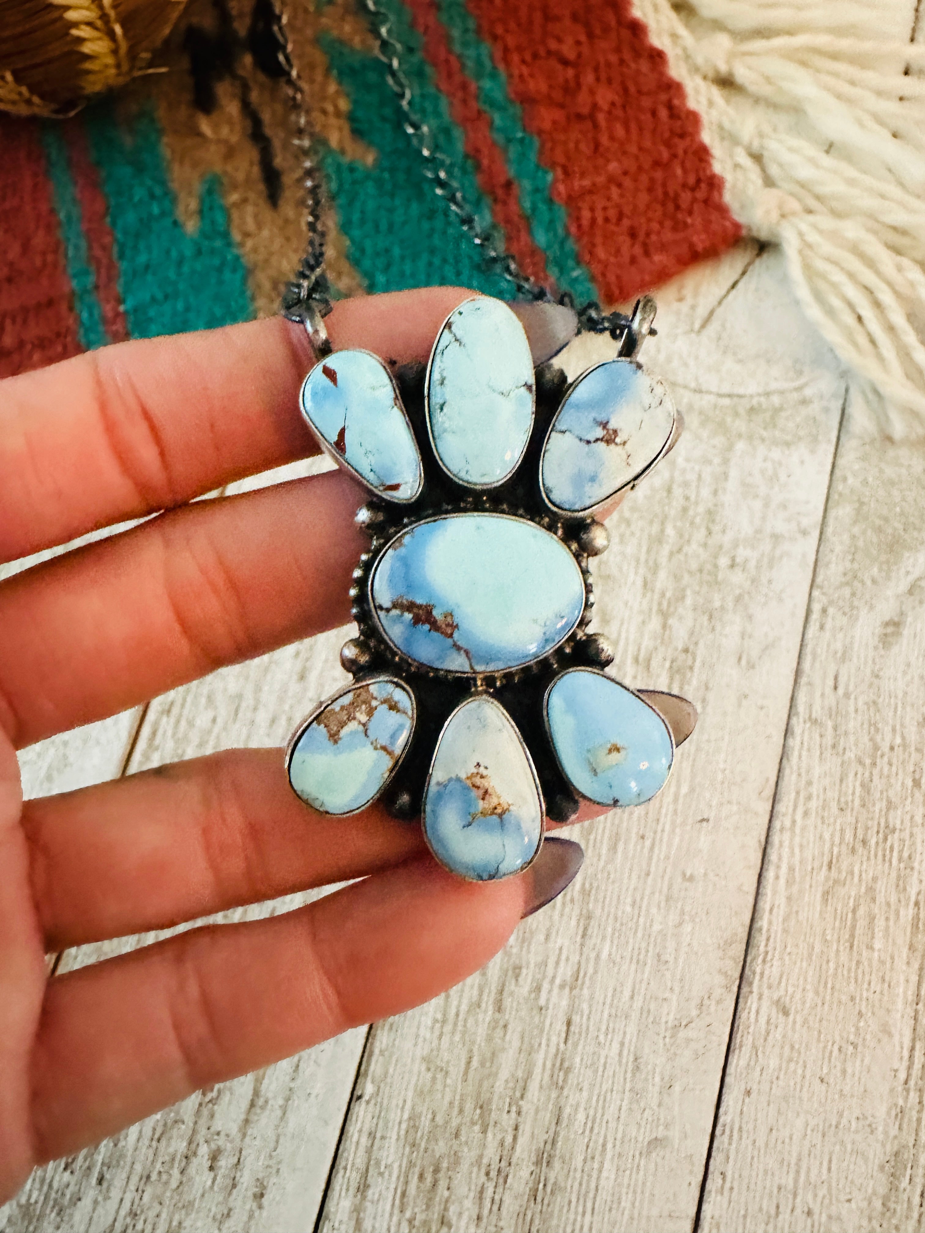 Handcrafted Sterling Silver & Golden Hills Turquoise Cluster Necklace