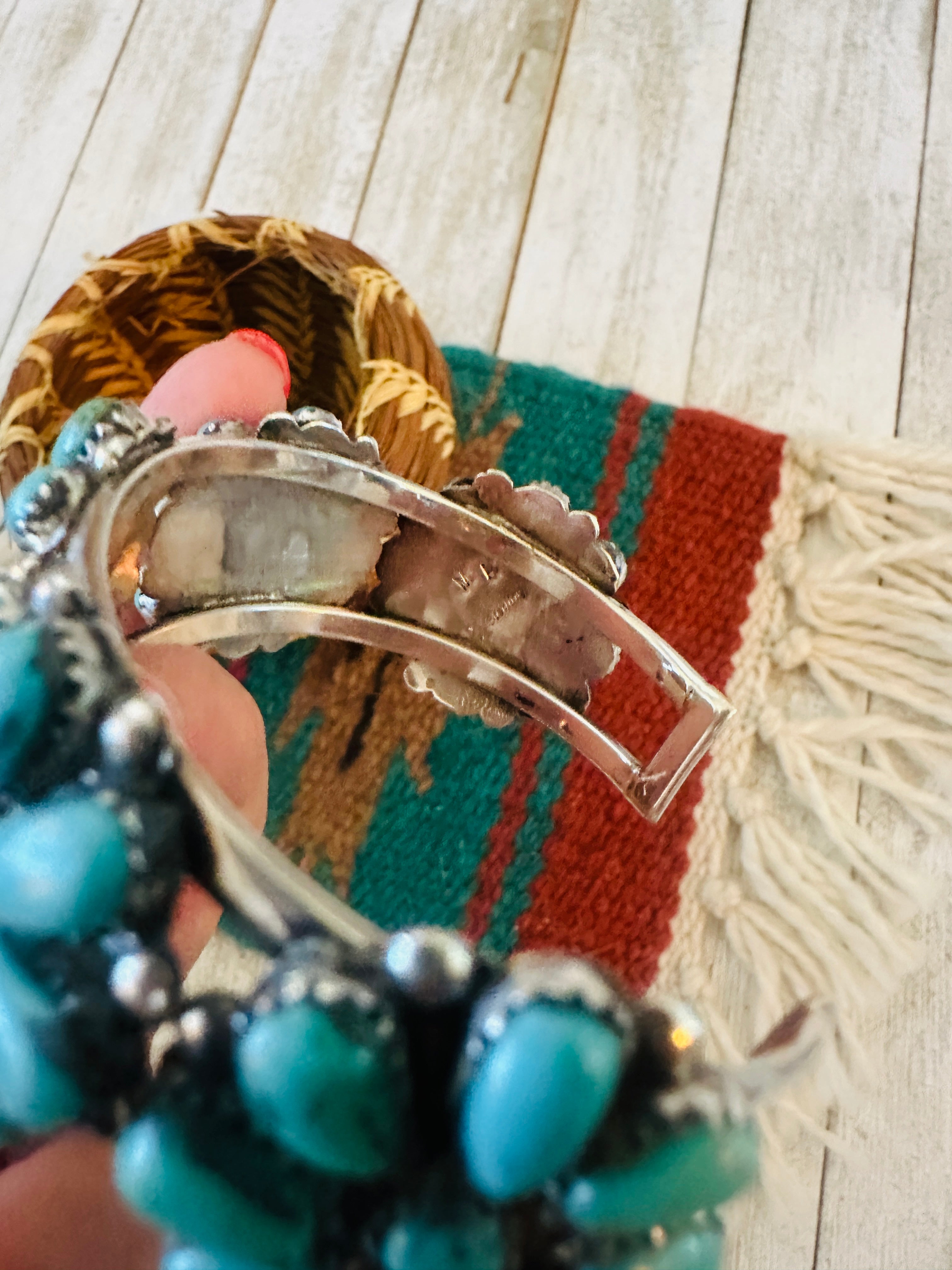 Sterling Silver & Turquoise Cluster Cuff Bracelet /