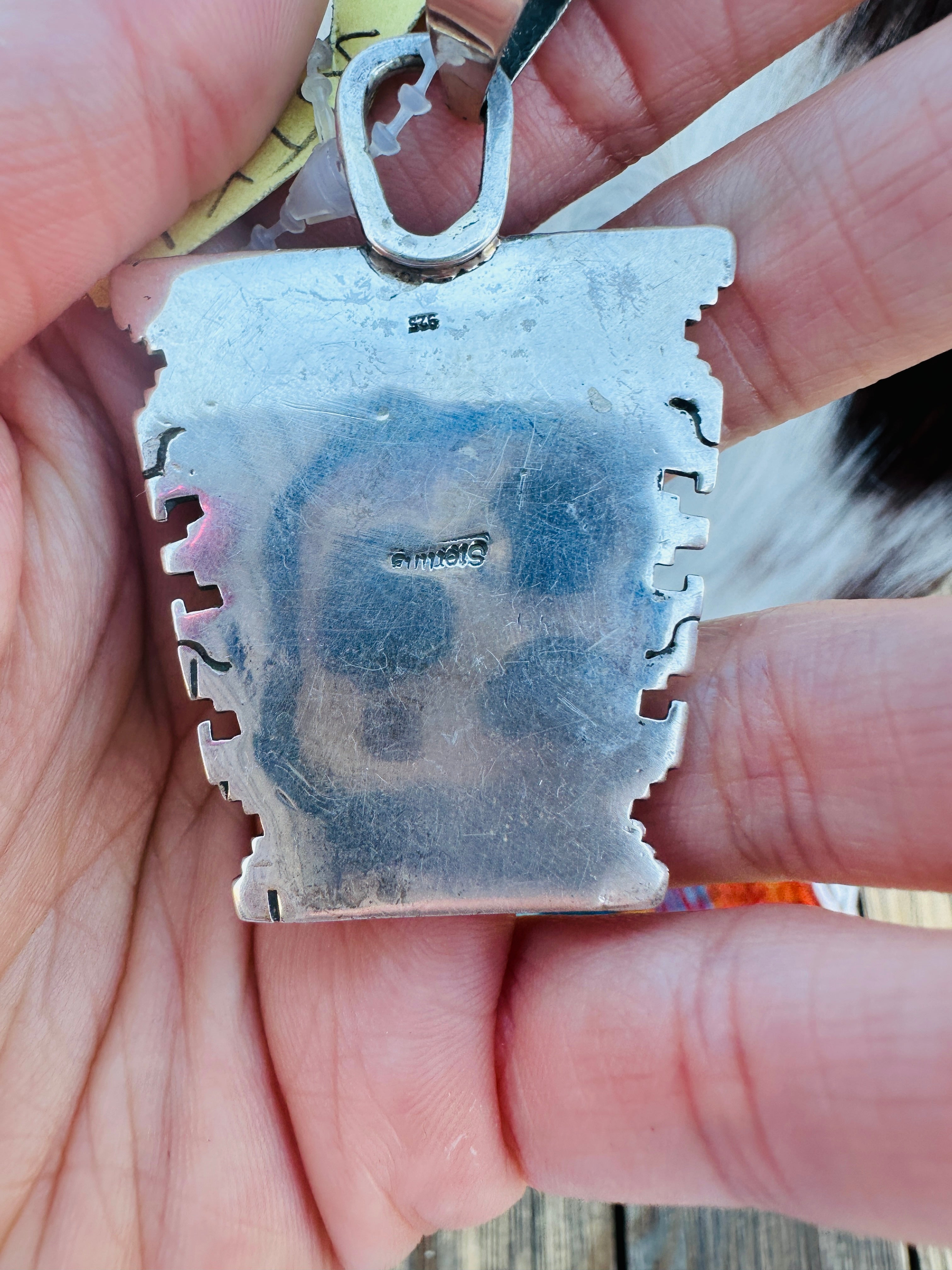 Old Pawn Handcrafted Sterling Silver and Multi Stone Inlay Necklace