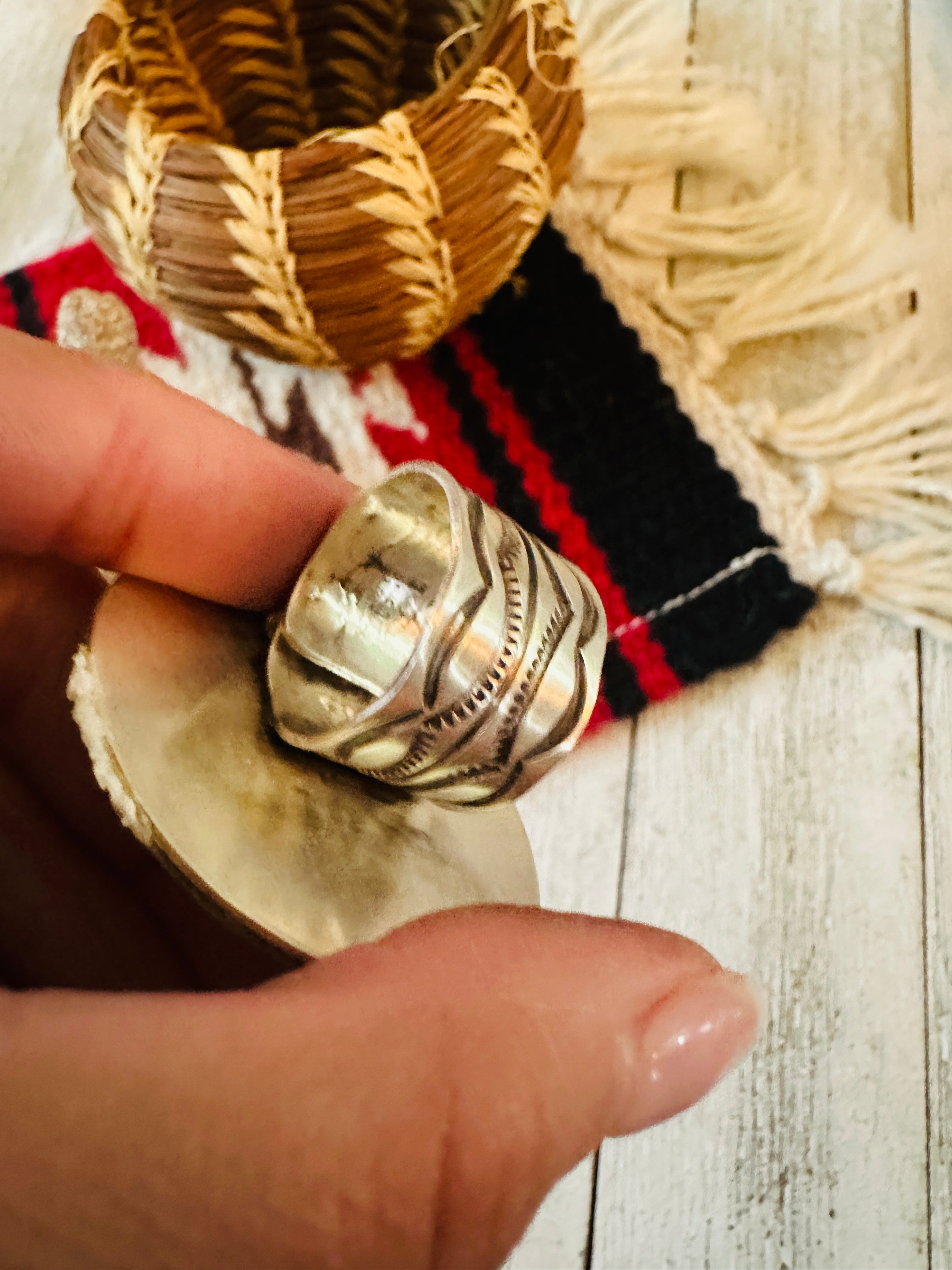 Handcrafted Sterling Silver Adjustable Concho Ring by Leander Tahe