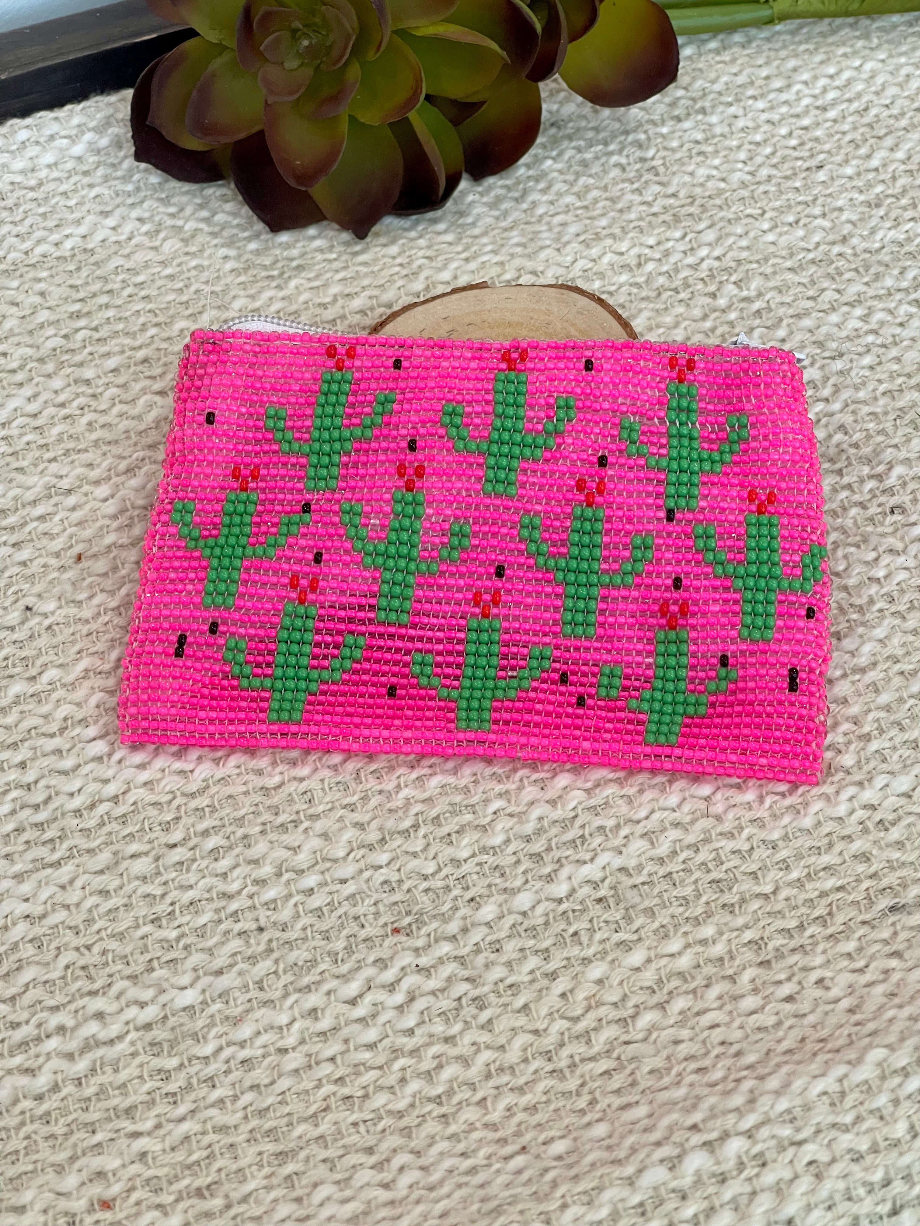 Handmade Beaded Saguaro Cactus Coin Purse Light
