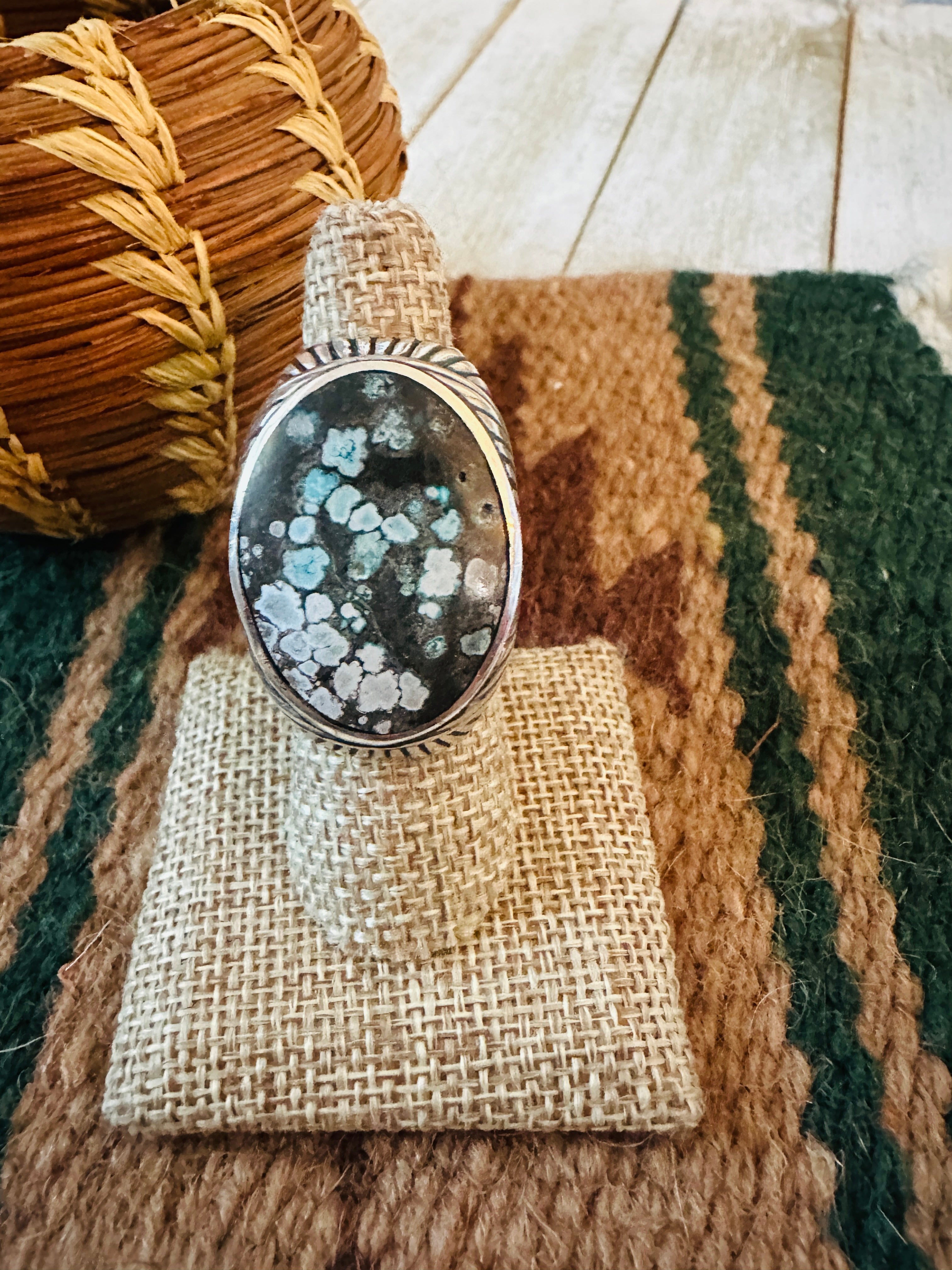 Old Pawn Handcrafted Sterling Silver & Kingman Web Turquoise Men’s Ring Size 7.5