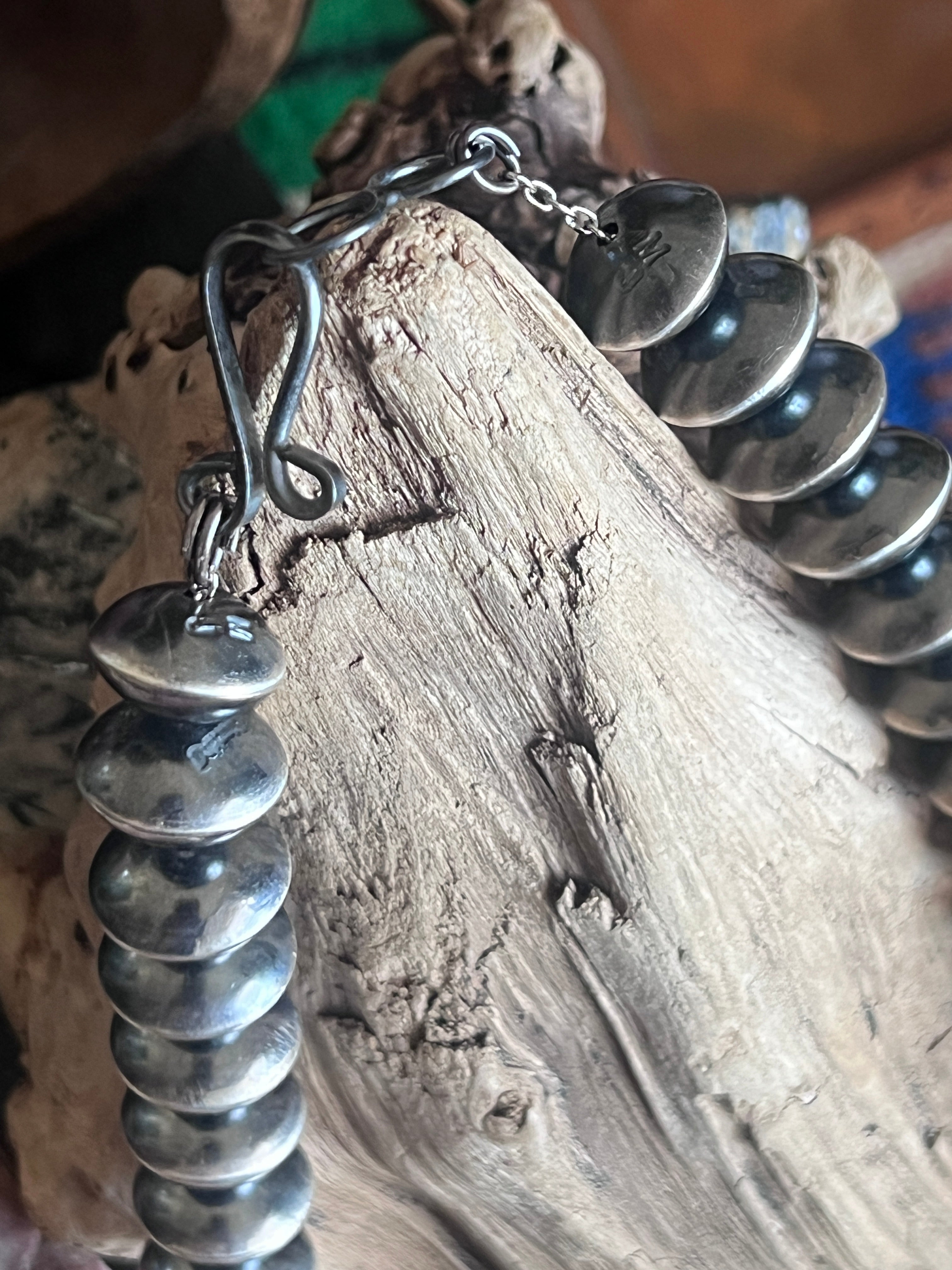 Handcrafted 15mm Sterling Silver Saucer Pearl Bead Necklace by Michelle Jameson, 29 inches