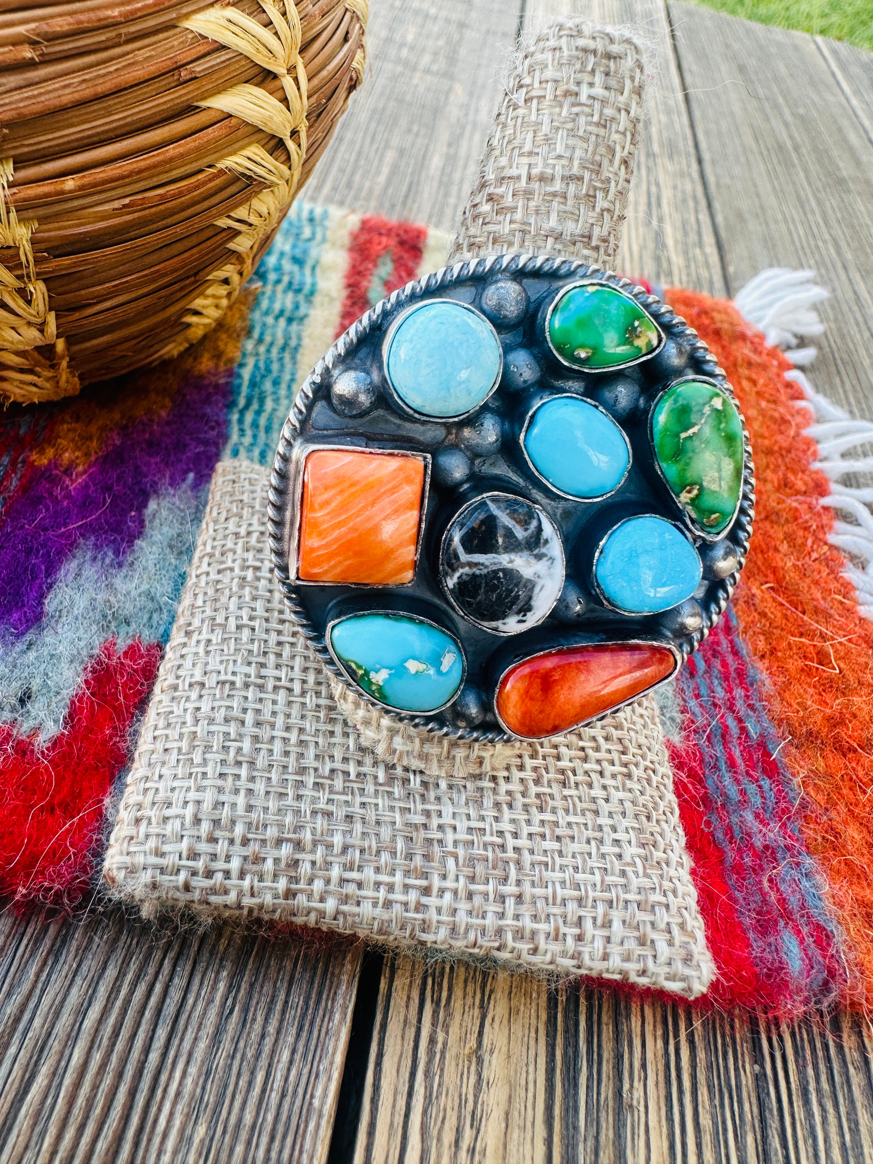 Handcrafted Sterling Silver & Multi Stone Cluster Adjustable Ring by Vicky Hicks