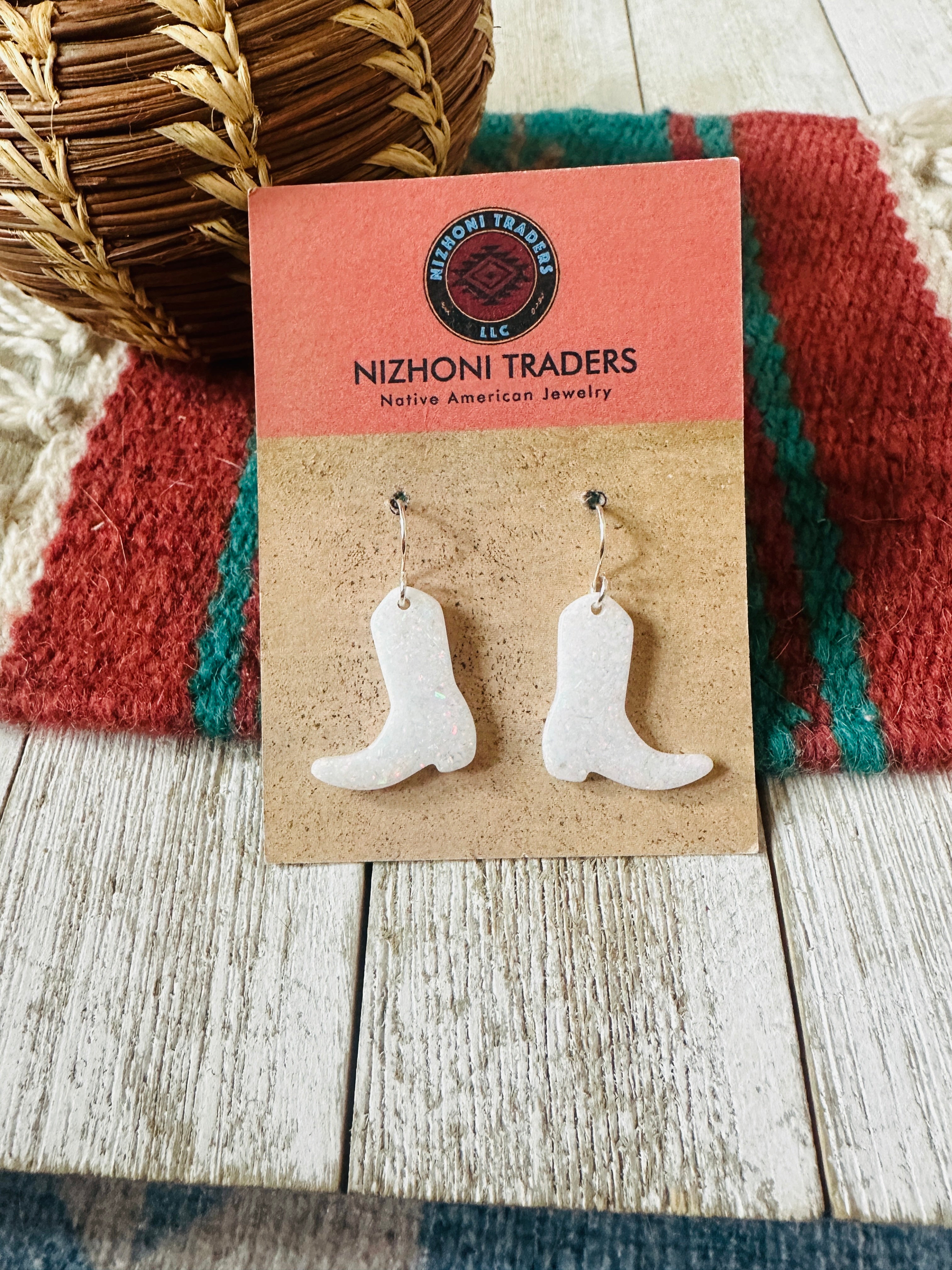 Handcrafted Sterling Silver & Opal Cowboy Boot Dangle Earrings