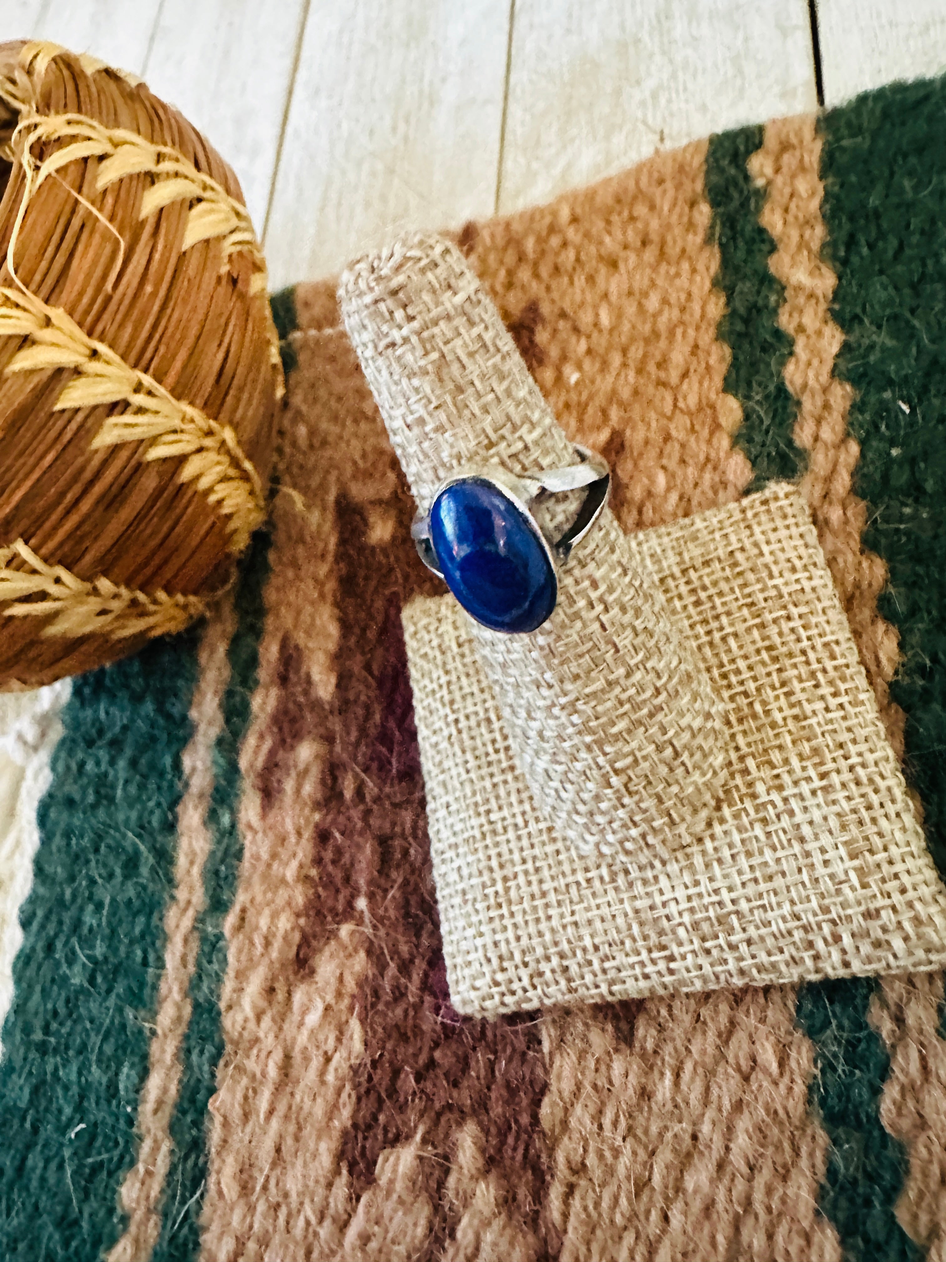 Handcrafted Old Pawn Sterling Silver & Lapis Ring Size 6