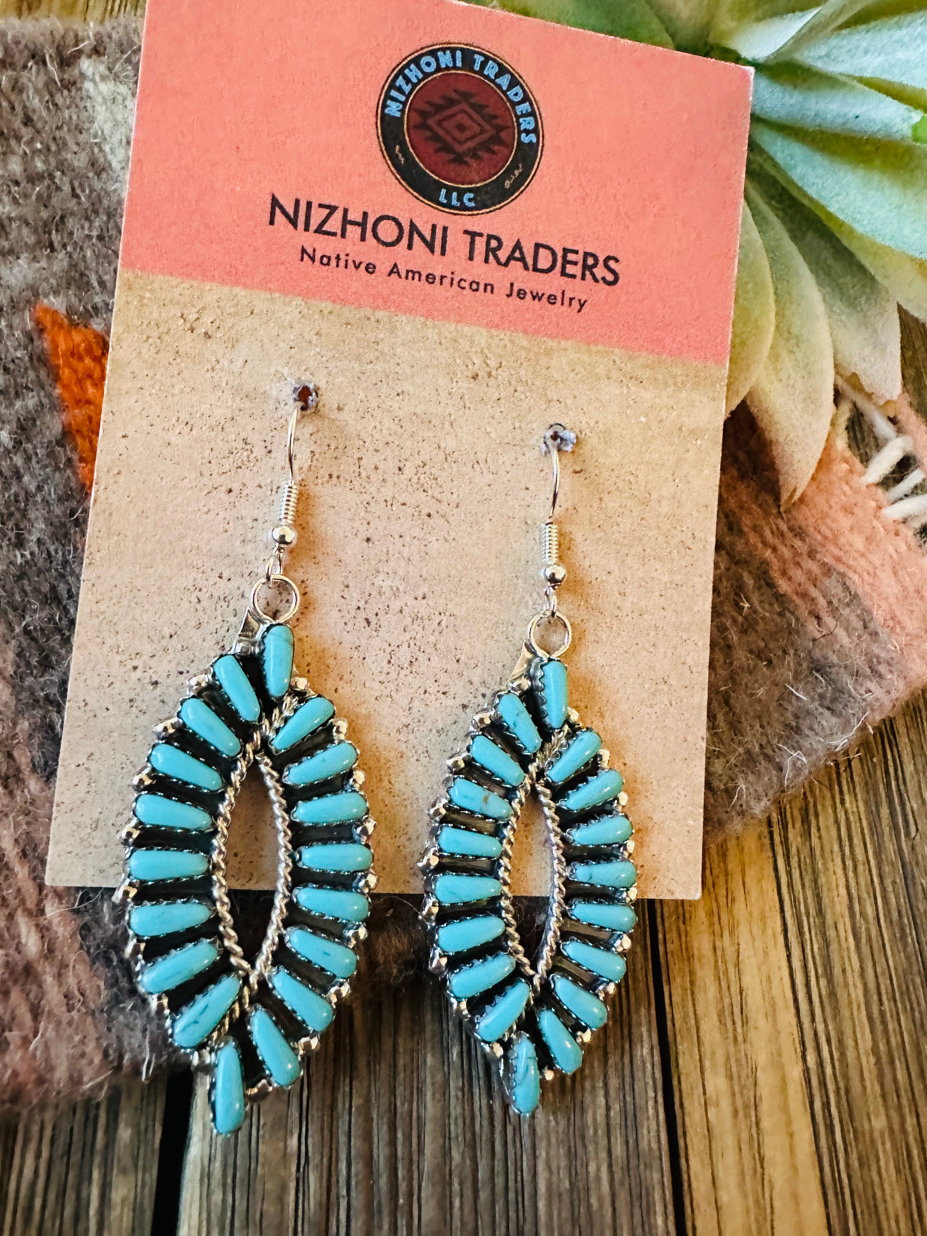 Handcrafted Sterling Silver & Turquoise Fishtail Dangle Earrings
