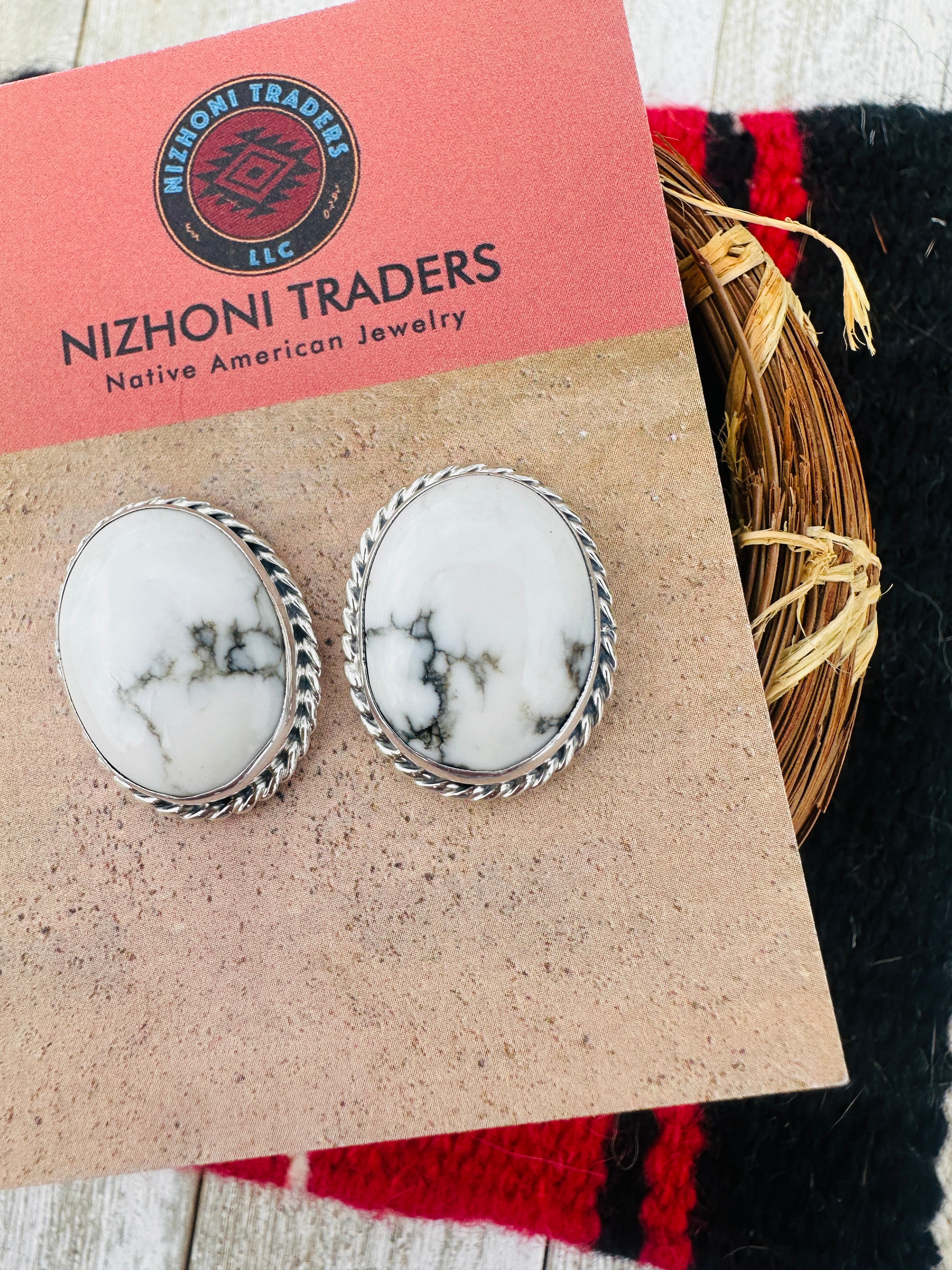 Handcrafted White Buffalo & Sterling Silver Post Earrings