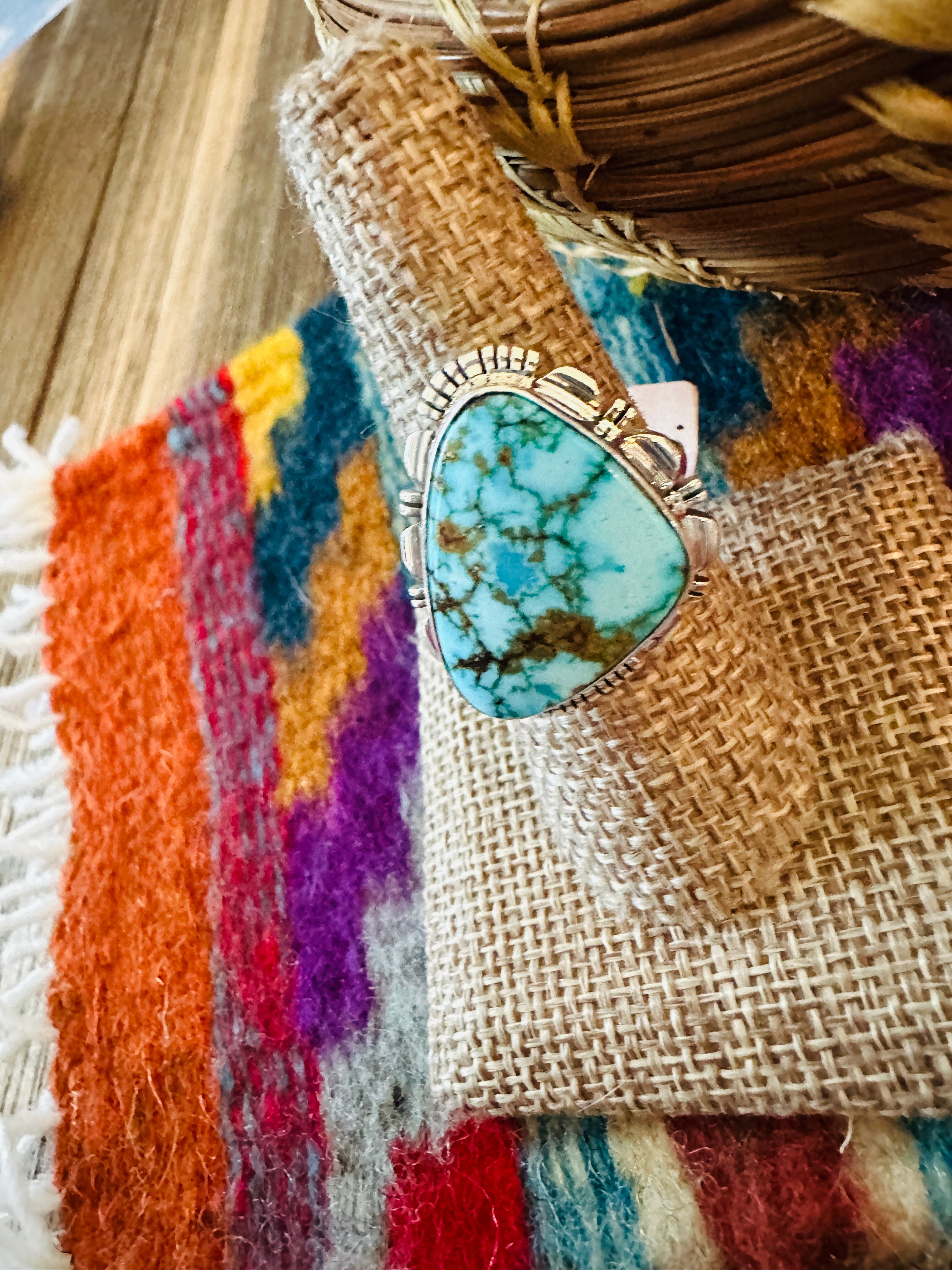 Handcrafted Sonoran Mountain Turquoise & Sterling Silver Ring size 8