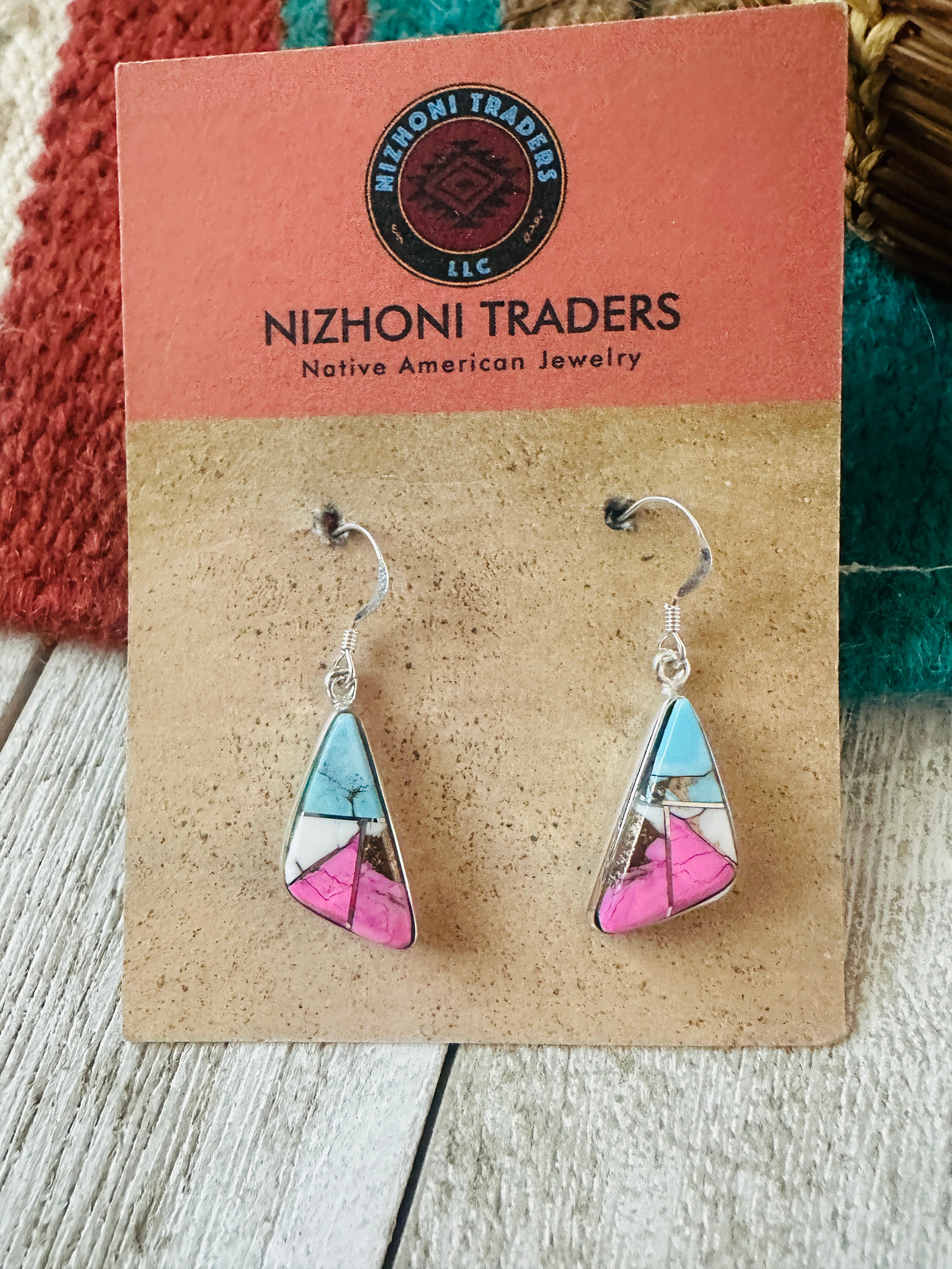 Handcrafted Cotton Candy and Sterling Silver Inlay Dangle Earrings
