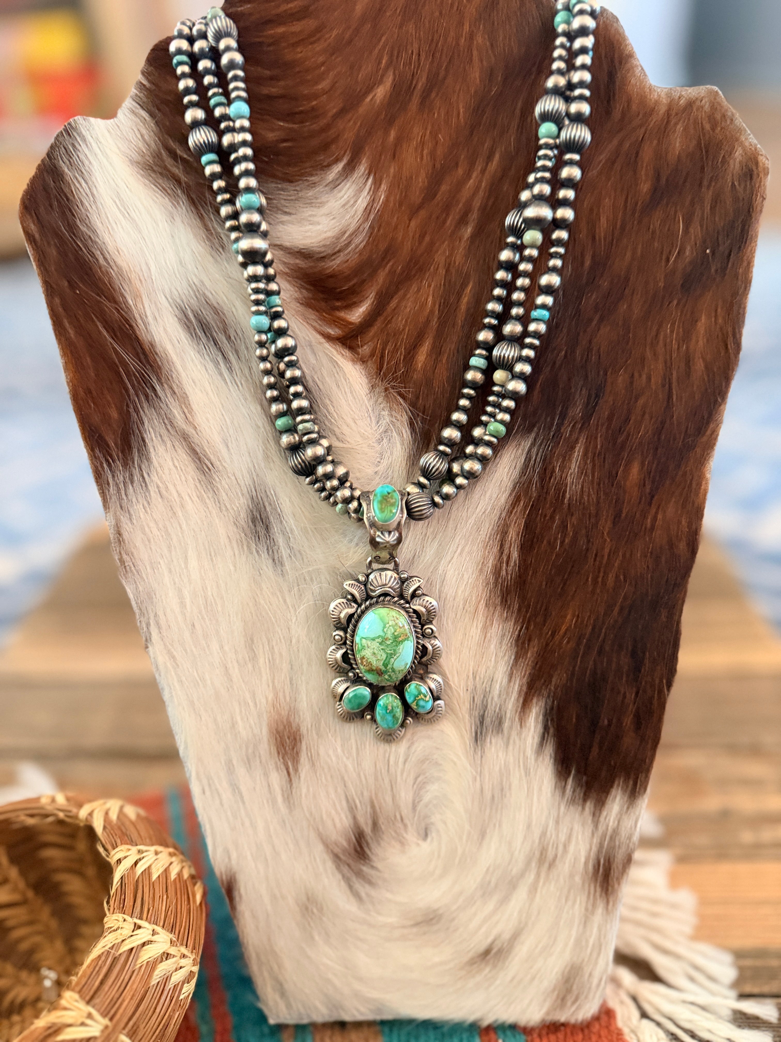 Handcrafted Sonoran Mountain Turquoise & Sterling Silver Beaded Neckla