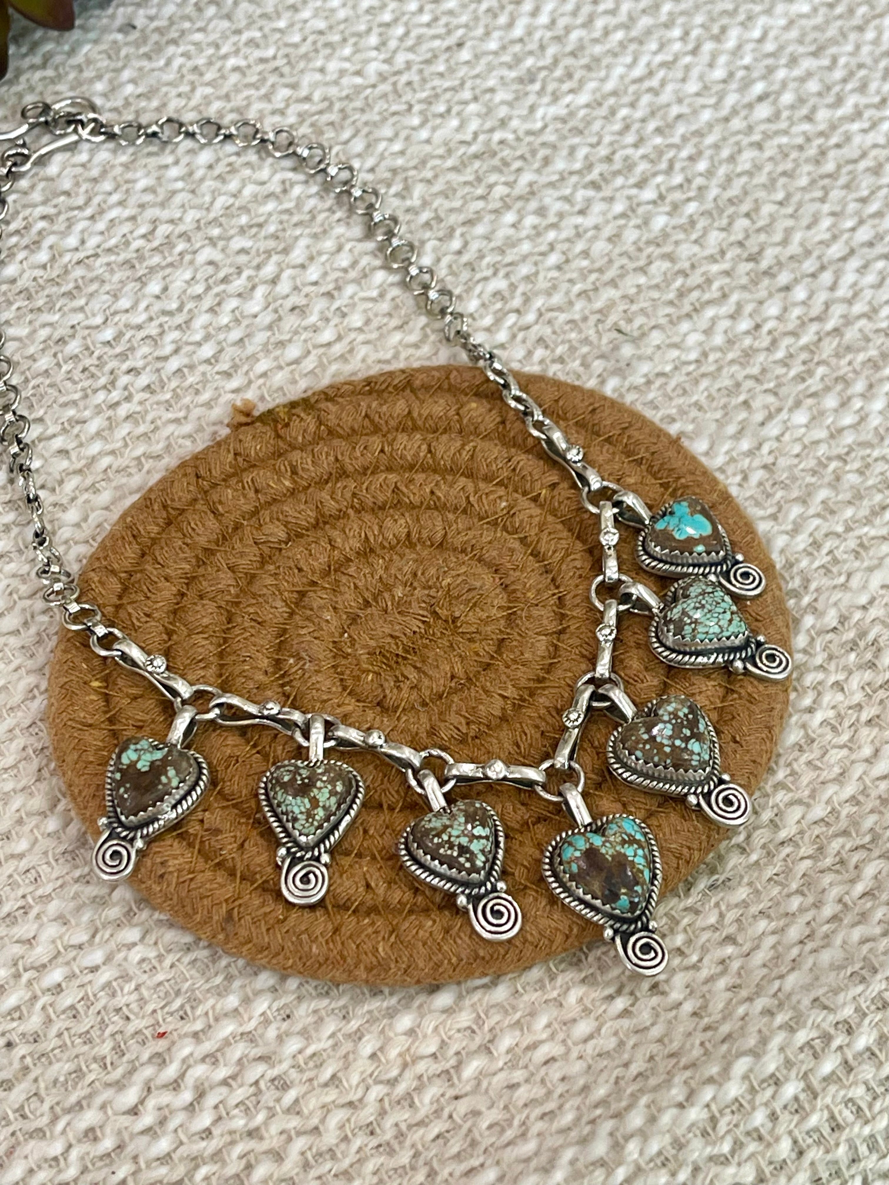 Handmade Sterling Silver Number 8 Turquoise Necklace with Signed Nizhoni
