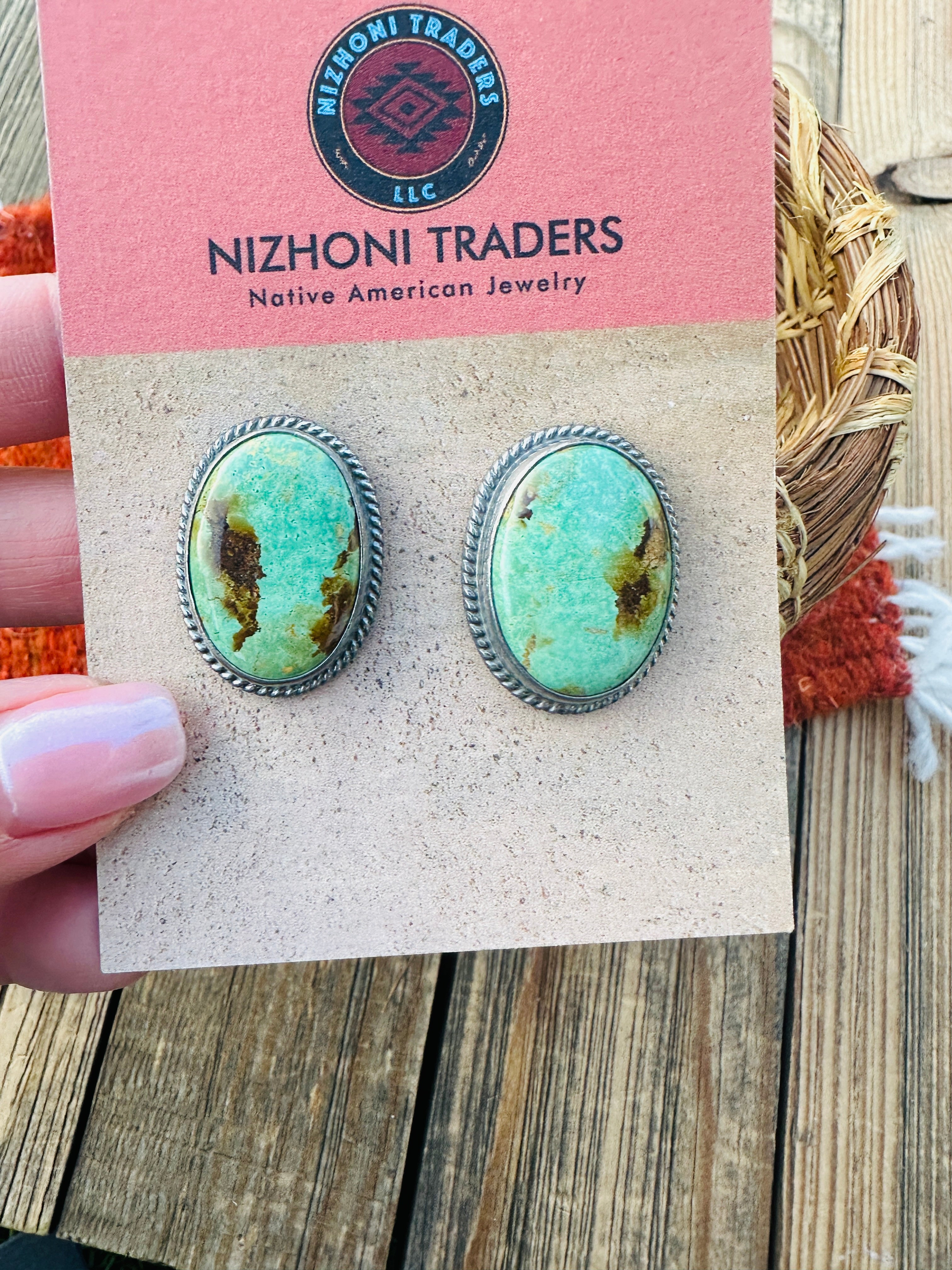 Handcrafted Sterling Silver & Royston Turquoise Post Earrings